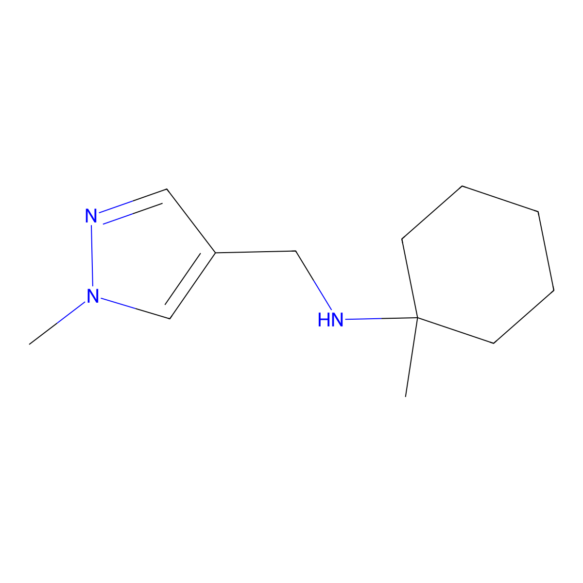 1-Methyl-N-[(1-methyl-1H-pyrazol-4-yl)methyl]cyclohexan-1-amine molecular structure, CAS 1250096-59-3