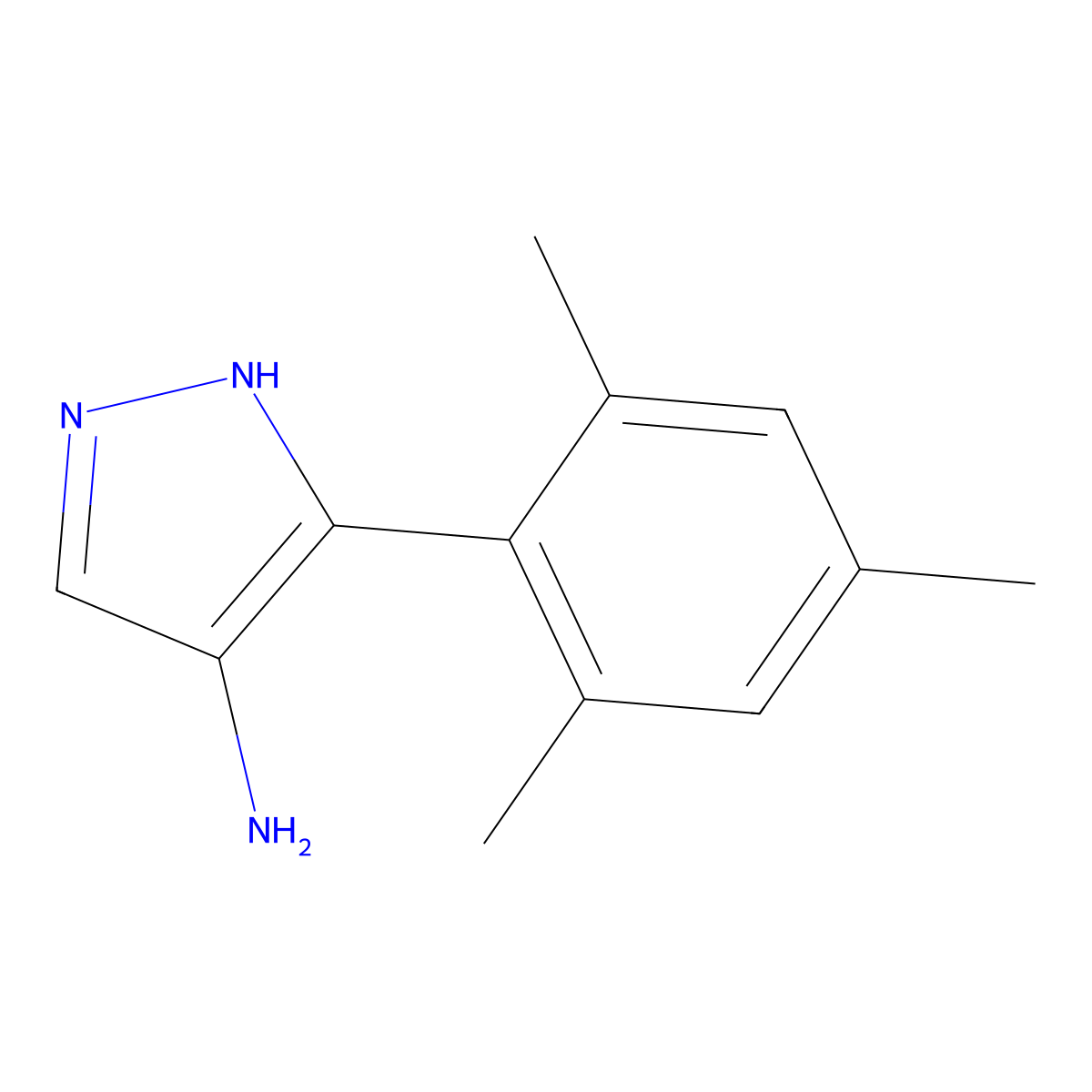 5-(2,4,6-trimethylphenyl)-1H-pyrazol-4-amine molecular structure, CAS 1250101-71-3
