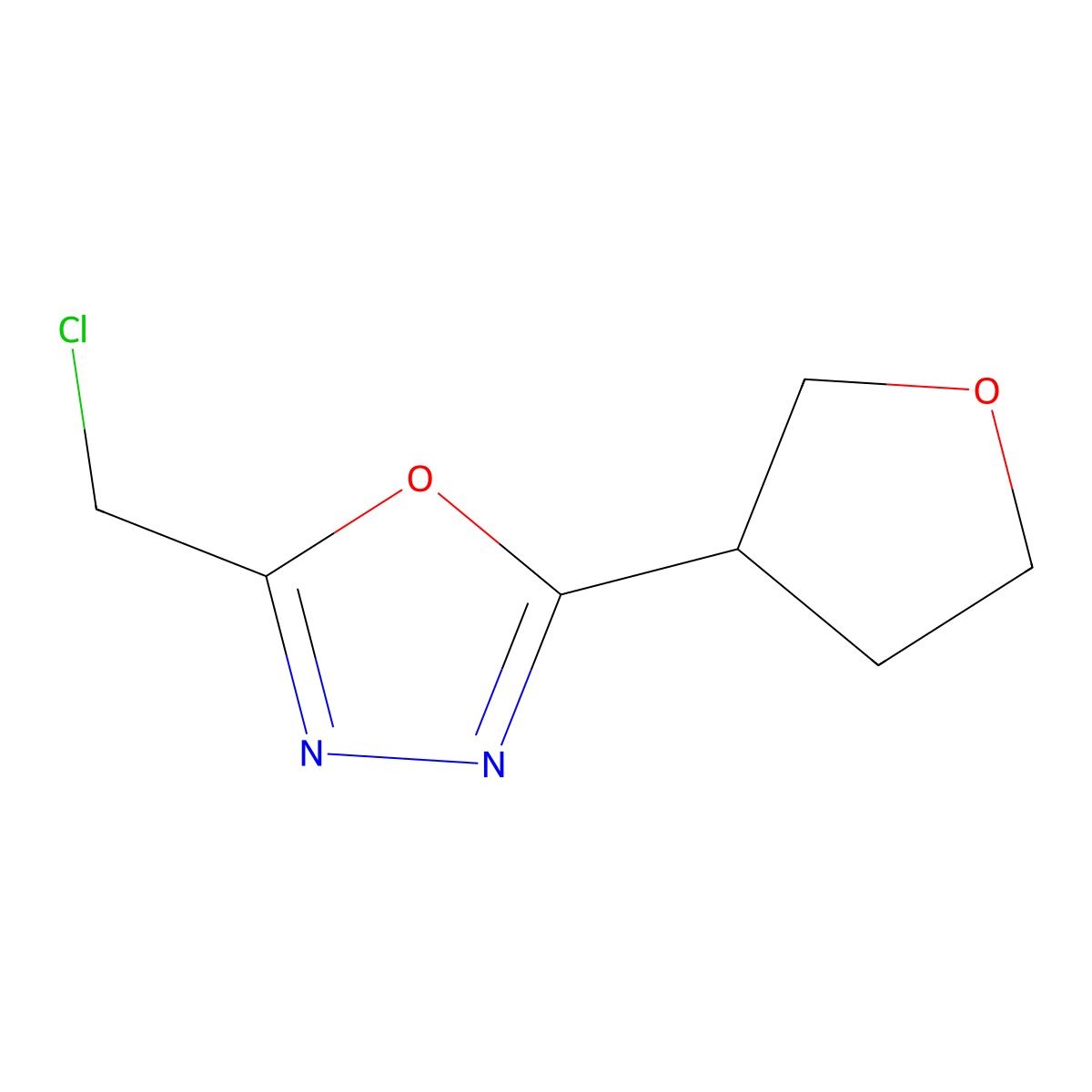 2-(Chloromethyl)-5-(oxolan-3-yl)-1,3,4-oxadiazole molecular structure, CAS 1250108-14-5