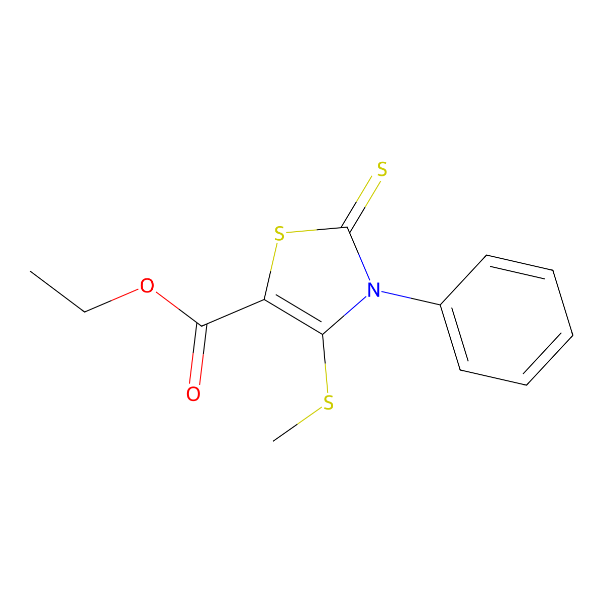 Ethyl 4-(methylsulfanyl)-3-phenyl-2-thioxo-2,3-dihydro-1,3-thiazole-5-carboxylate molecular structure, CAS 125011-69-0