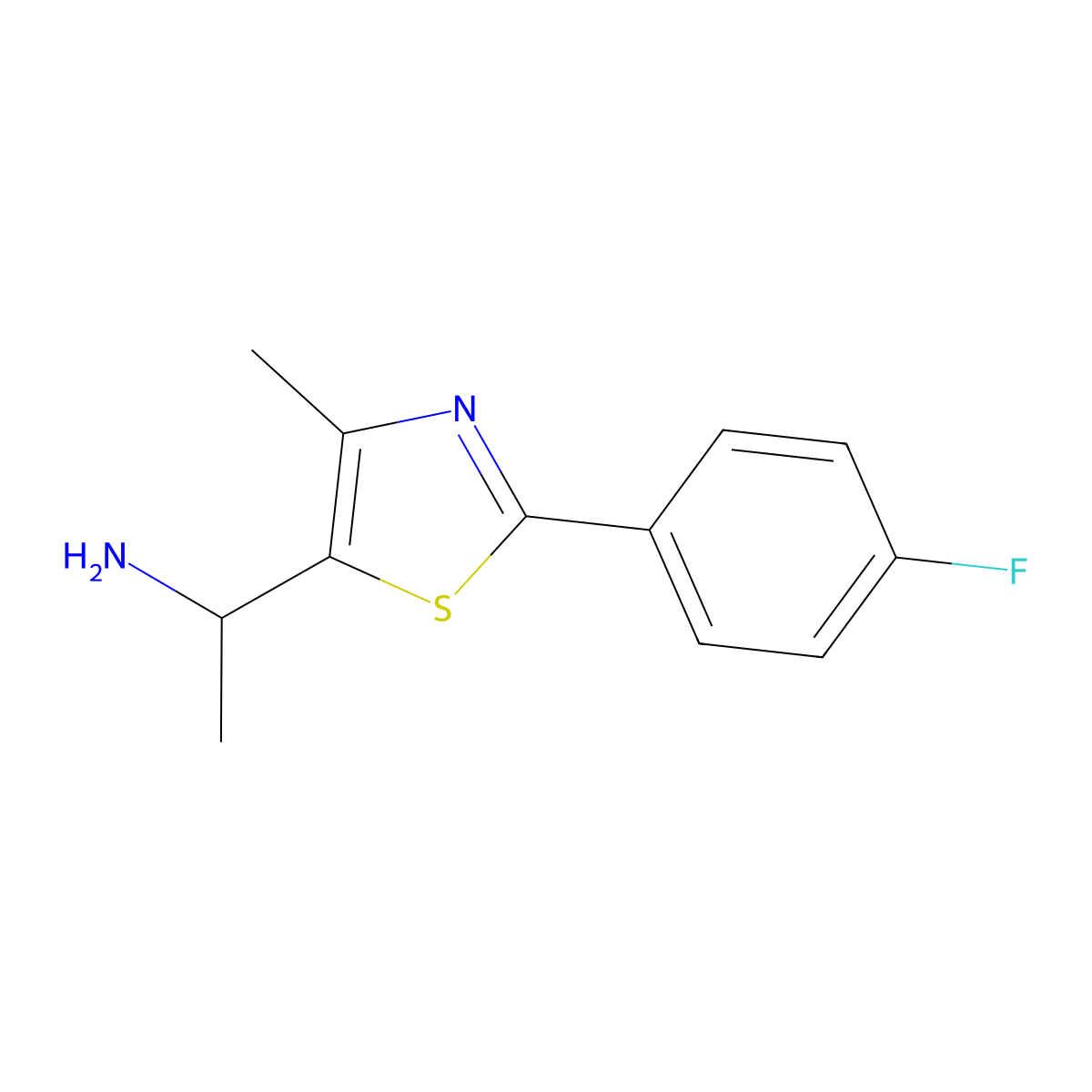 1-[2-(4-Fluorophenyl)-4-methyl-1,3-thiazol-5-yl]ethan-1-amine molecular structure, CAS 1250123-55-7