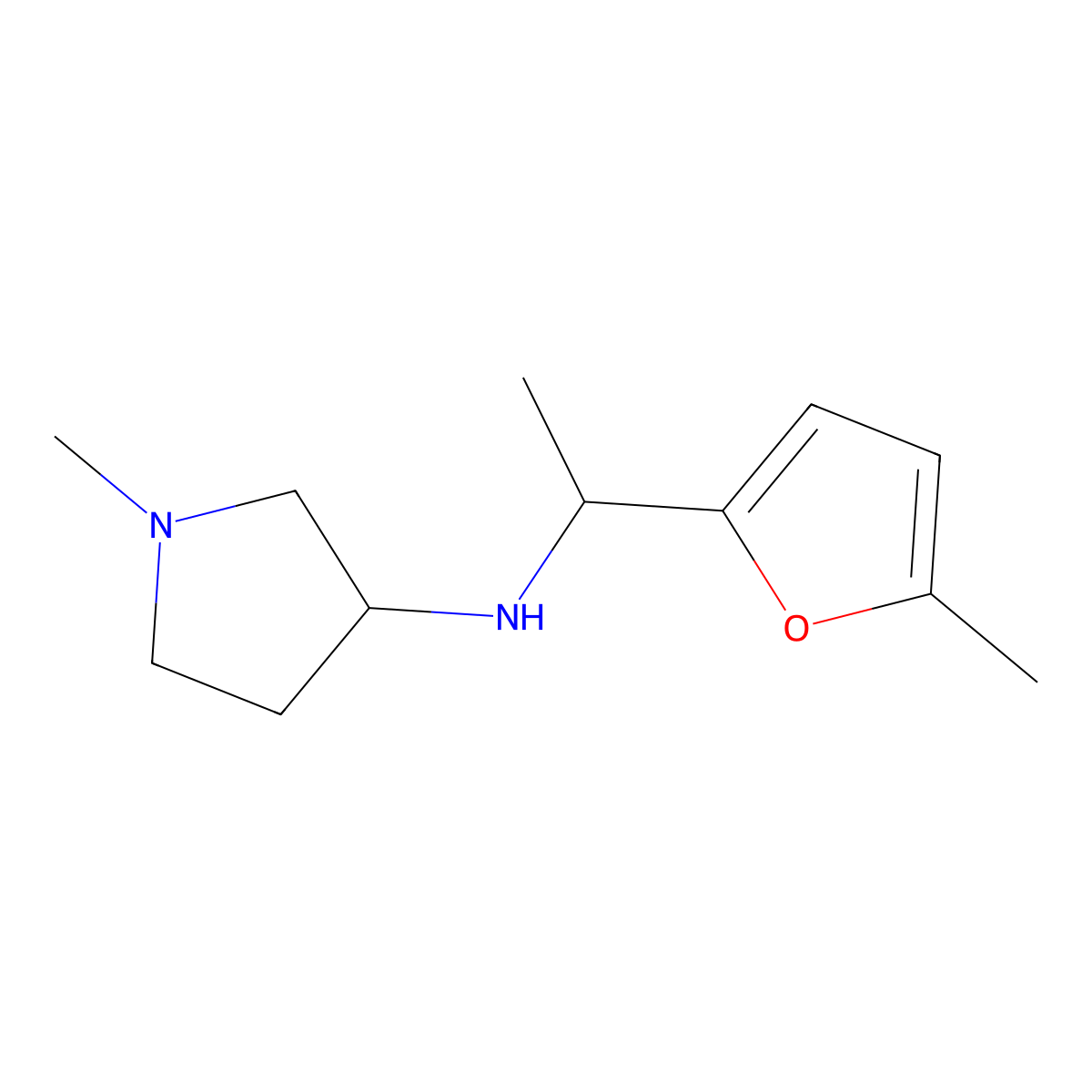 1-methyl-N-[1-(5-methylfuran-2-yl)ethyl]pyrrolidin-3-amine molecular structure, CAS 1250125-68-8