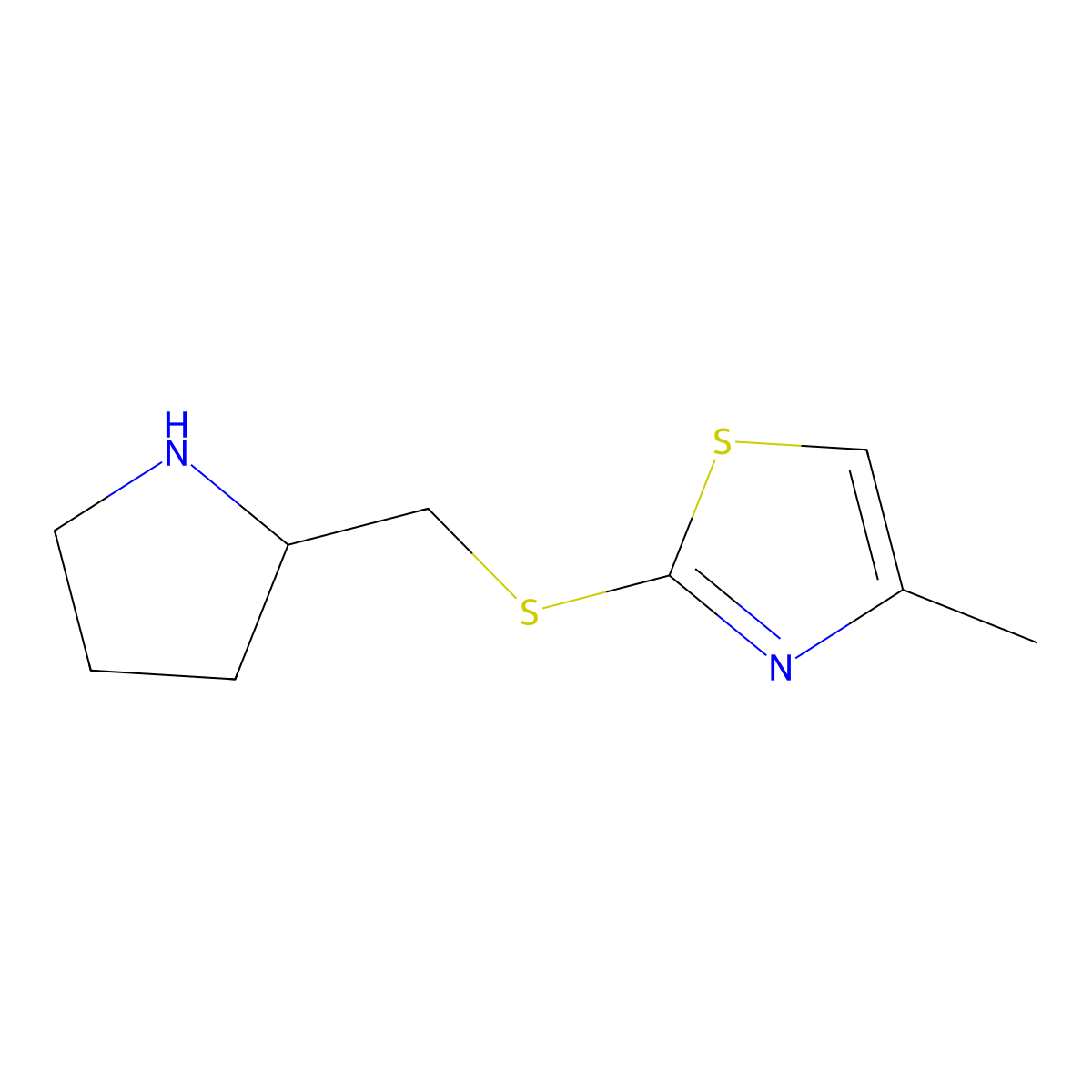 4-Methyl-2-{[(pyrrolidin-2-yl)methyl]sulfanyl}-1,3-thiazole molecular structure, CAS 1250129-50-0