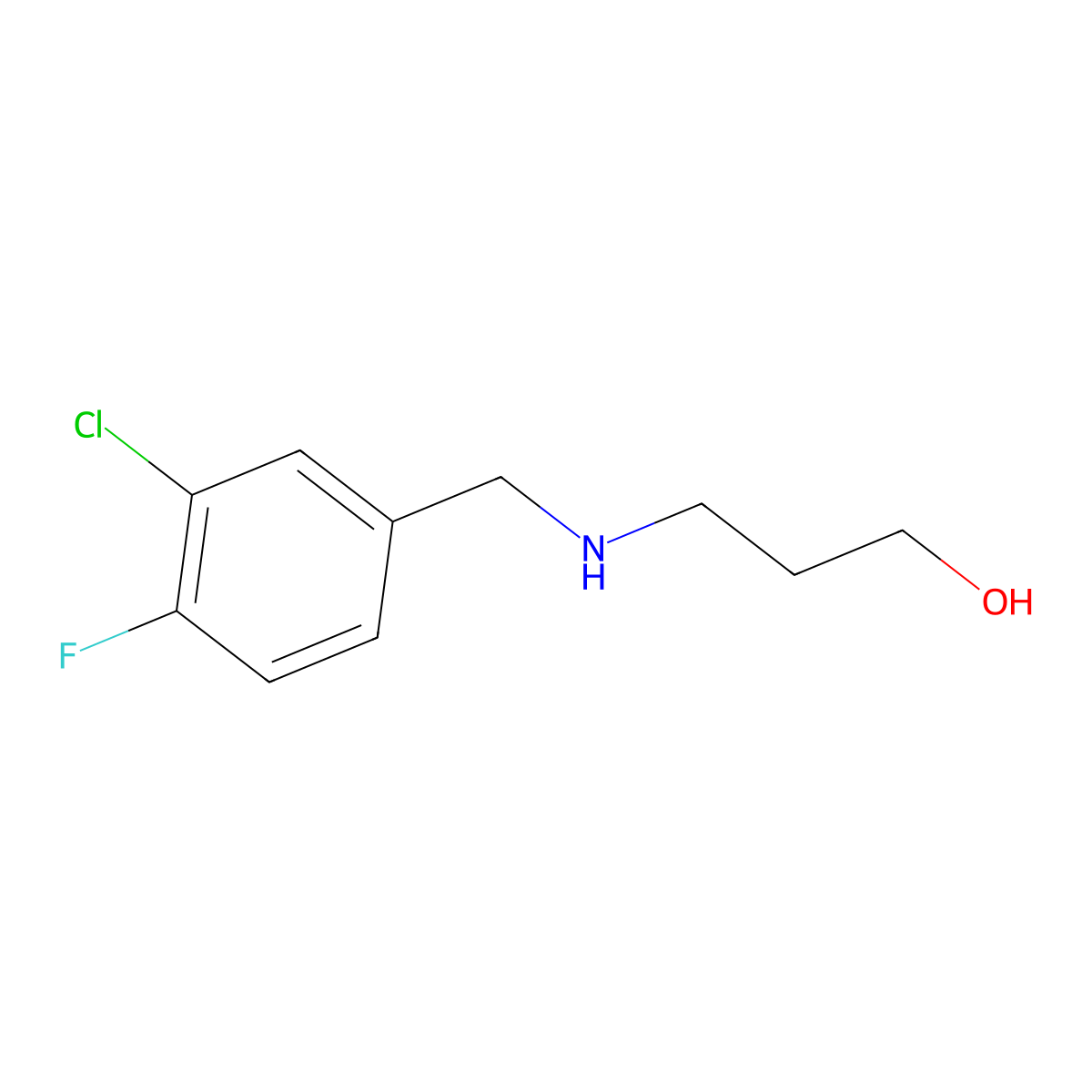 3-{[(3-Chloro-4-fluorophenyl)methyl]amino}propan-1-ol molecular structure, CAS 1250138-71-6