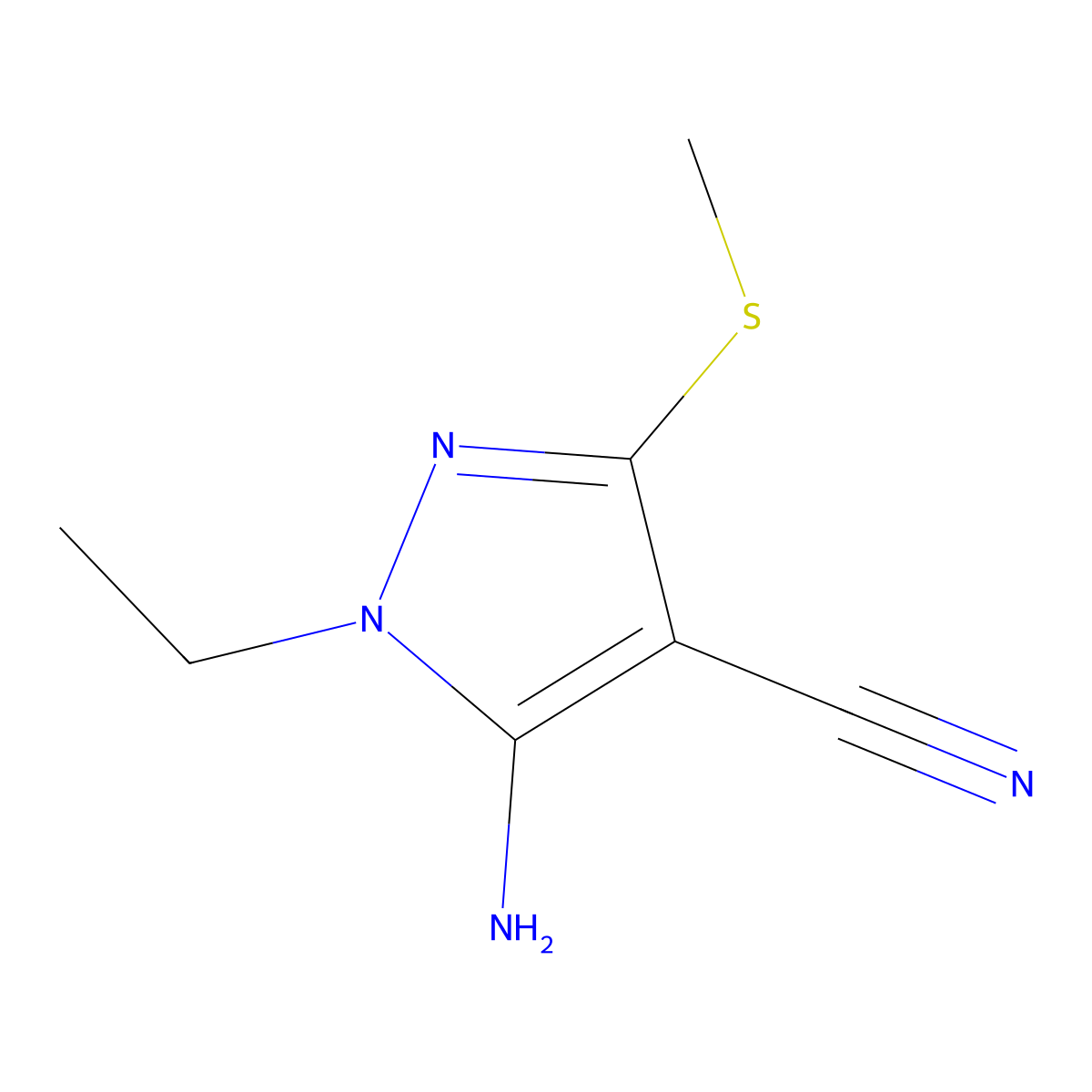5-Amino-1-ethyl-3-(methylsulfanyl)-1H-pyrazole-4-carbonitrile molecular structure, CAS 1250139-18-4