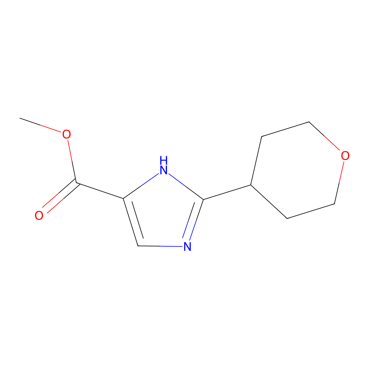 Methyl 2-(tetrahydro-2H-pyran-4-yl)-1H-imidazole-5-carboxylate molecular structure, CAS 1250150-10-7