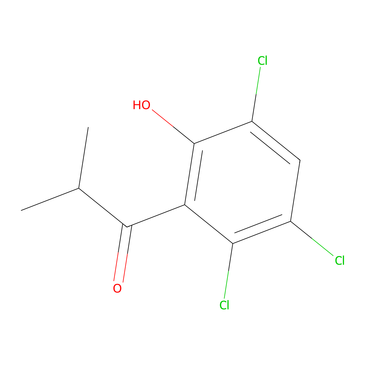 2-Methyl-1-(2,3,5-trichloro-6-hydroxyphenyl)propan-1-one molecular structure, CAS 1250162-29-8