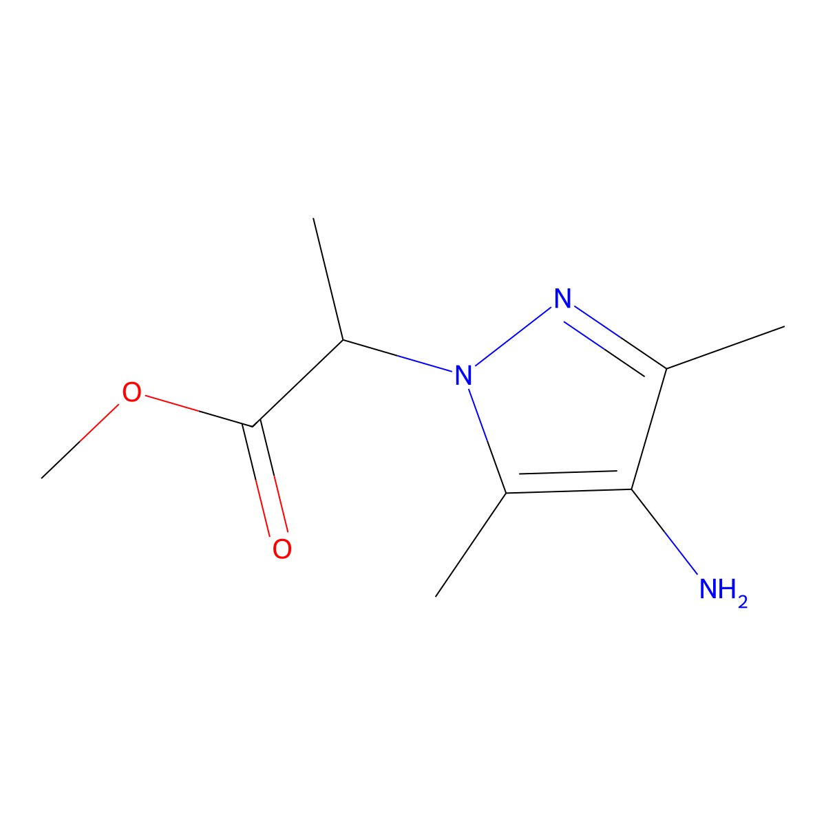 methyl 2-(4-amino-3,5-dimethyl-1H-pyrazol-1-yl)propanoate molecular structure, CAS 1250162-77-6