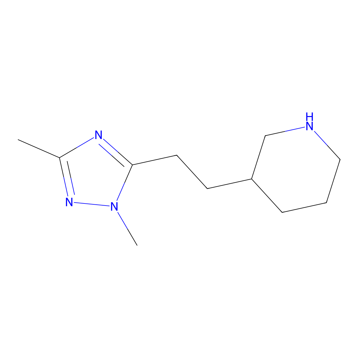 3-[2-(dimethyl-1H-1,2,4-triazol-5-yl)ethyl]piperidine molecular structure, CAS 1250170-75-2