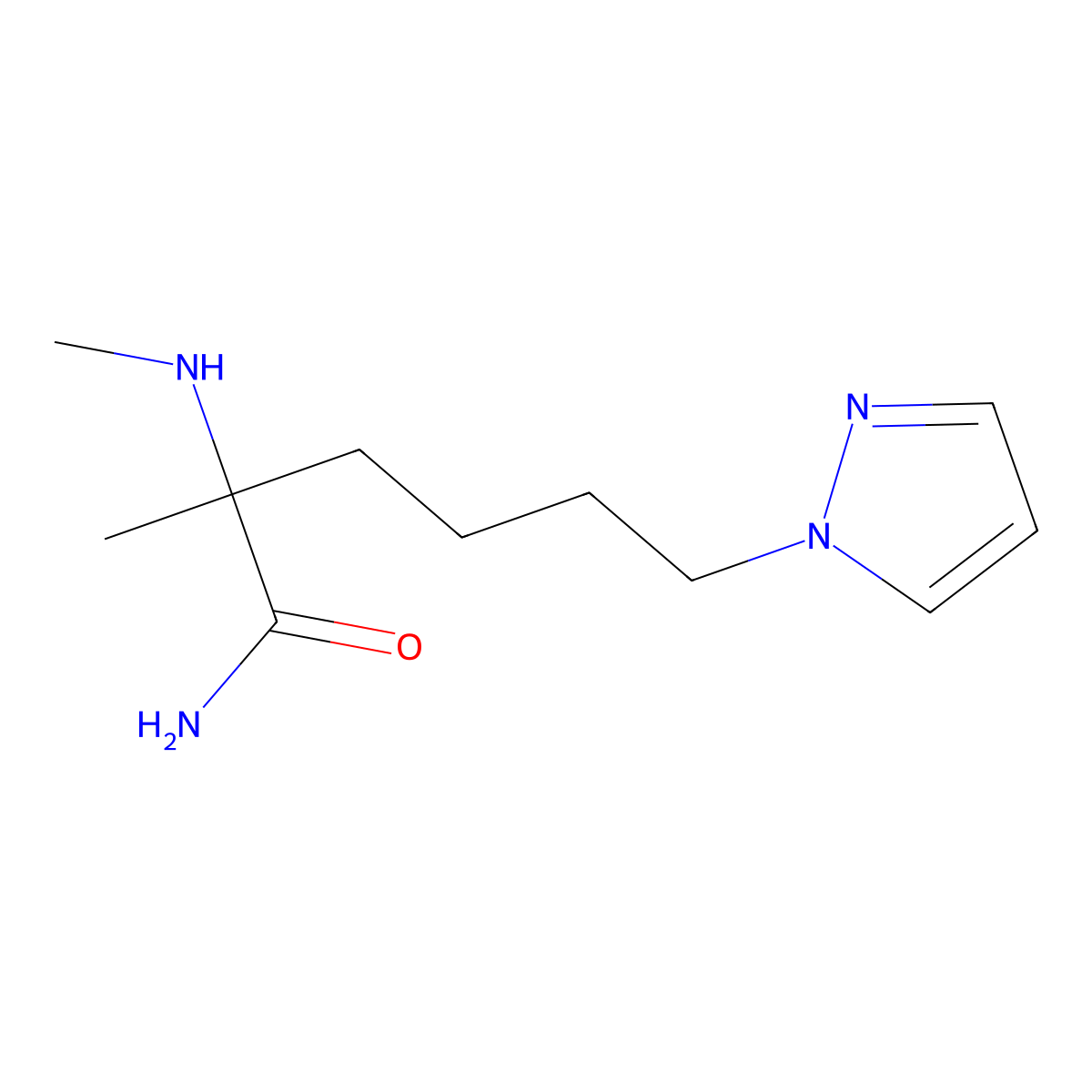 2-Methyl-2-(methylamino)-6-(1h-pyrazol-1-yl)hexanamide molecular structure, CAS 1250177-47-9