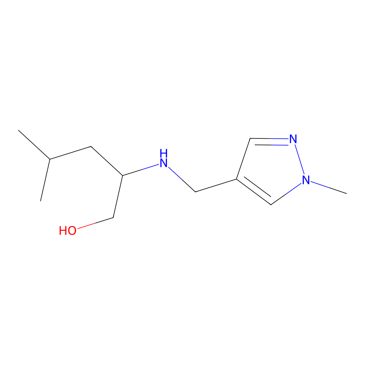 4-Methyl-2-{[(1-methyl-1H-pyrazol-4-yl)methyl]amino}pentan-1-ol molecular structure, CAS 1250178-54-1