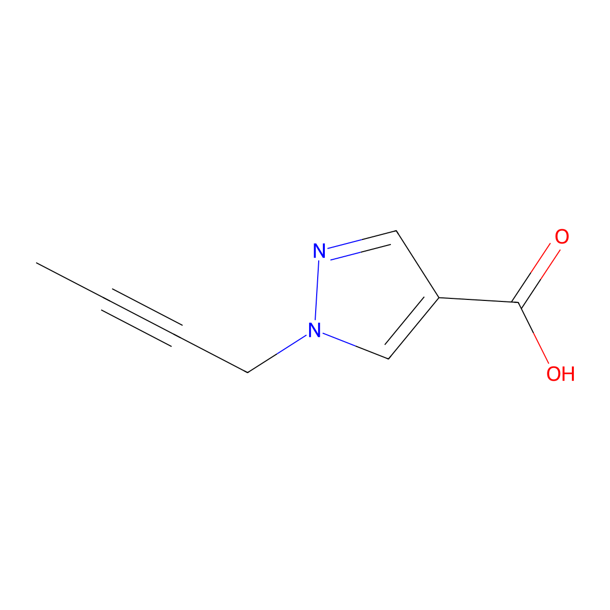 1-(but-2-yn-1-yl)-1H-pyrazole-4-carboxylic acid molecular structure, CAS 1250188-73-8