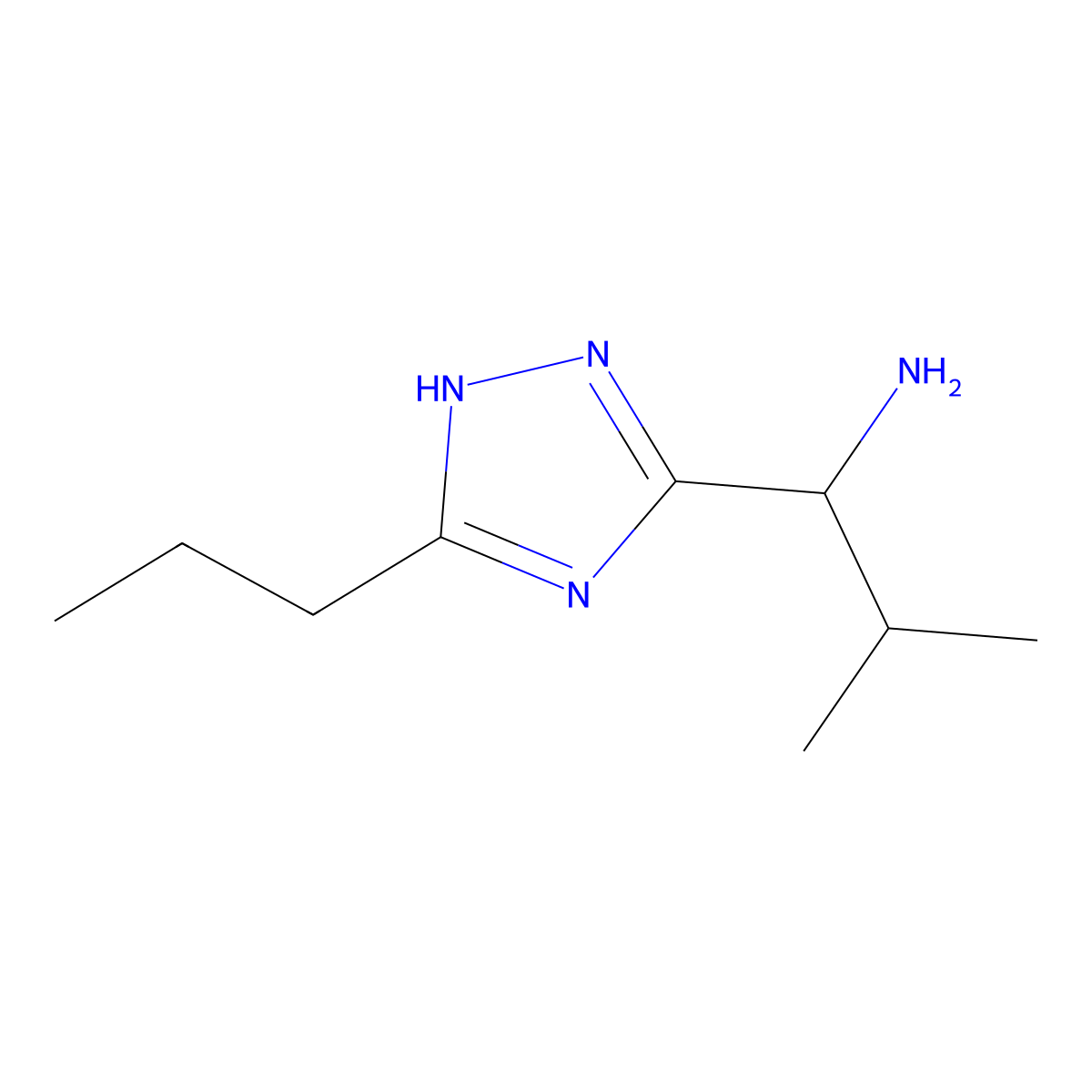 2-methyl-1-(5-propyl-1H-1,2,4-triazol-3-yl)propan-1-amine molecular structure, CAS 1250189-91-3