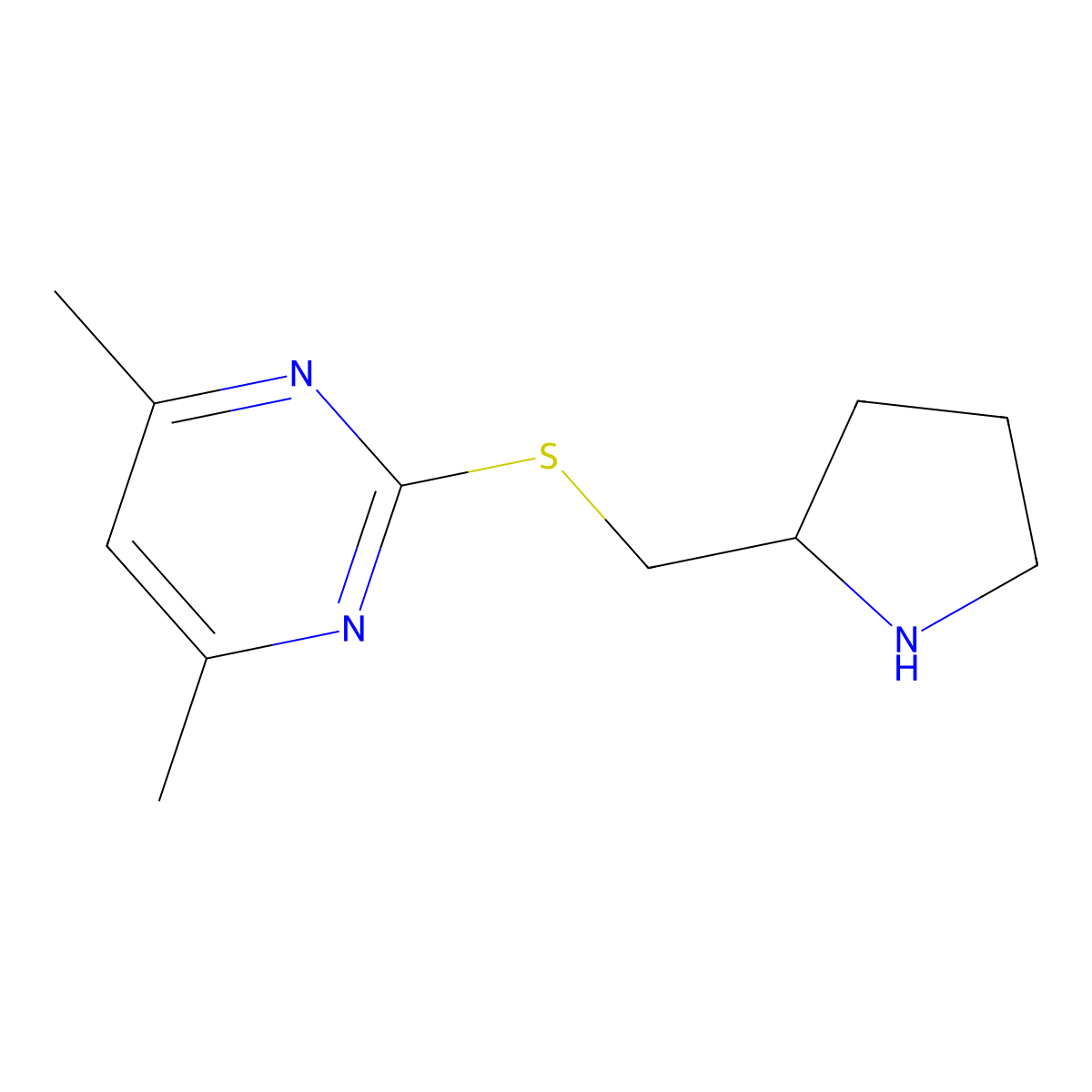 4,6-Dimethyl-2-{[(pyrrolidin-2-yl)methyl]sulfanyl}pyrimidine molecular structure, CAS 1250195-14-2