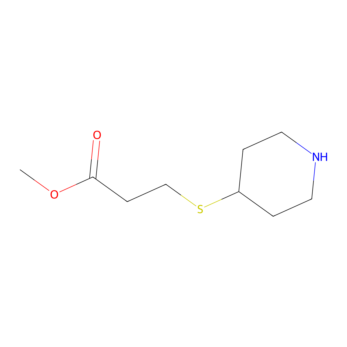Methyl 3-(piperidin-4-ylsulfanyl)propanoate molecular structure, CAS 1250204-19-3