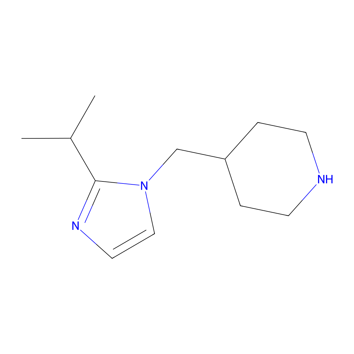 4-{[2-(propan-2-yl)-1H-imidazol-1-yl]methyl}piperidine molecular structure, CAS 1250211-55-2