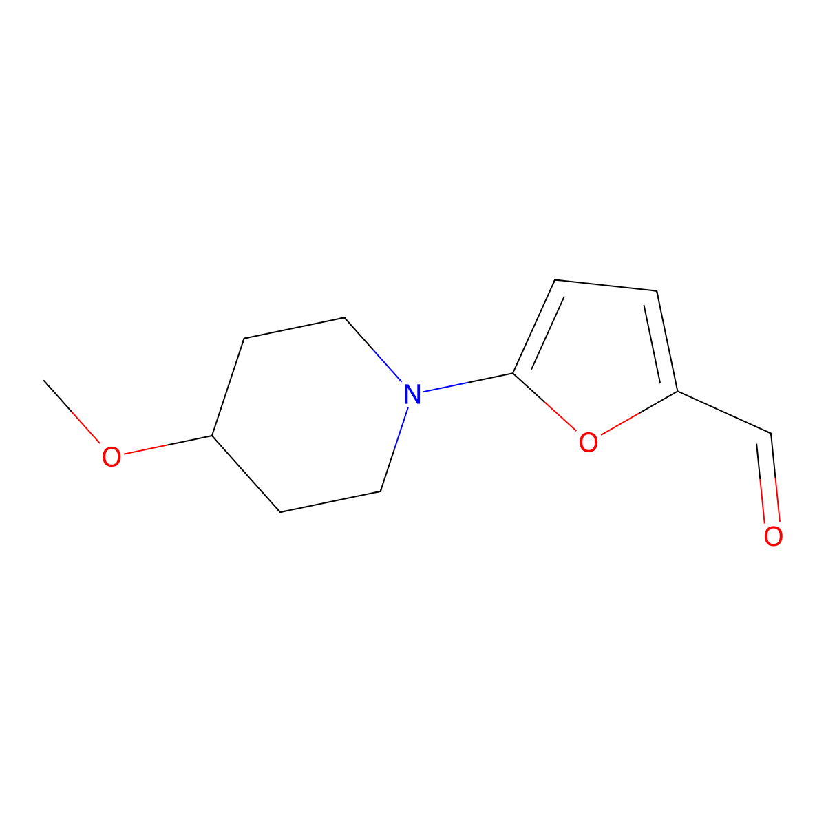 5-(4-Methoxypiperidin-1-yl)furan-2-carbaldehyde molecular structure, CAS 1250212-35-1