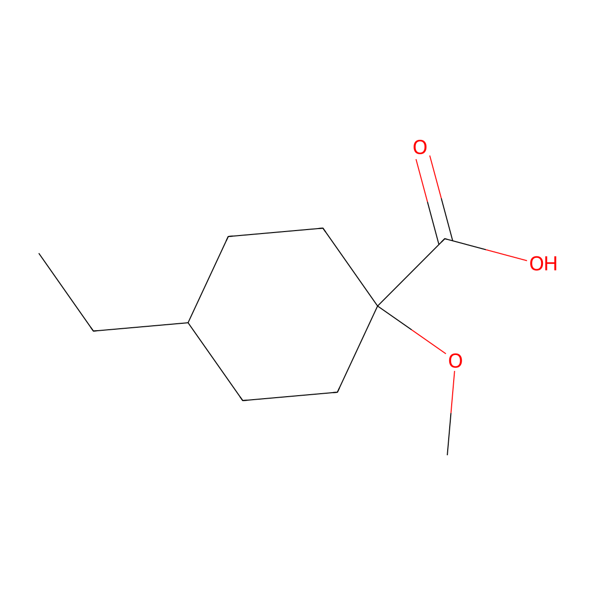 4-Ethyl-1-methoxycyclohexane-1-carboxylic acid molecular structure, CAS 1250227-13-4