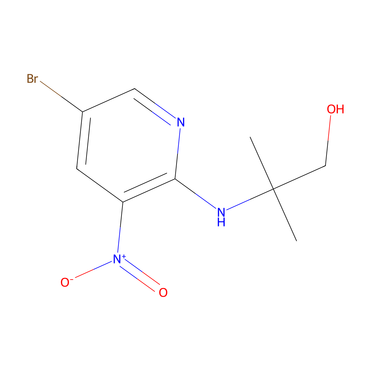 2-((5-Bromo-3-nitropyridin-2-yl)amino)-2-methylpropan-1-ol molecular structure, CAS 1250231-71-0
