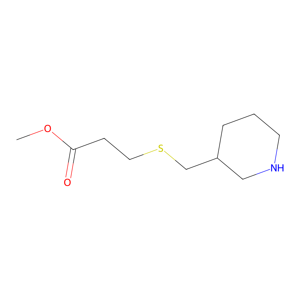 Methyl 3-{[(piperidin-3-yl)methyl]sulfanyl}propanoate molecular structure, CAS 1250251-28-5