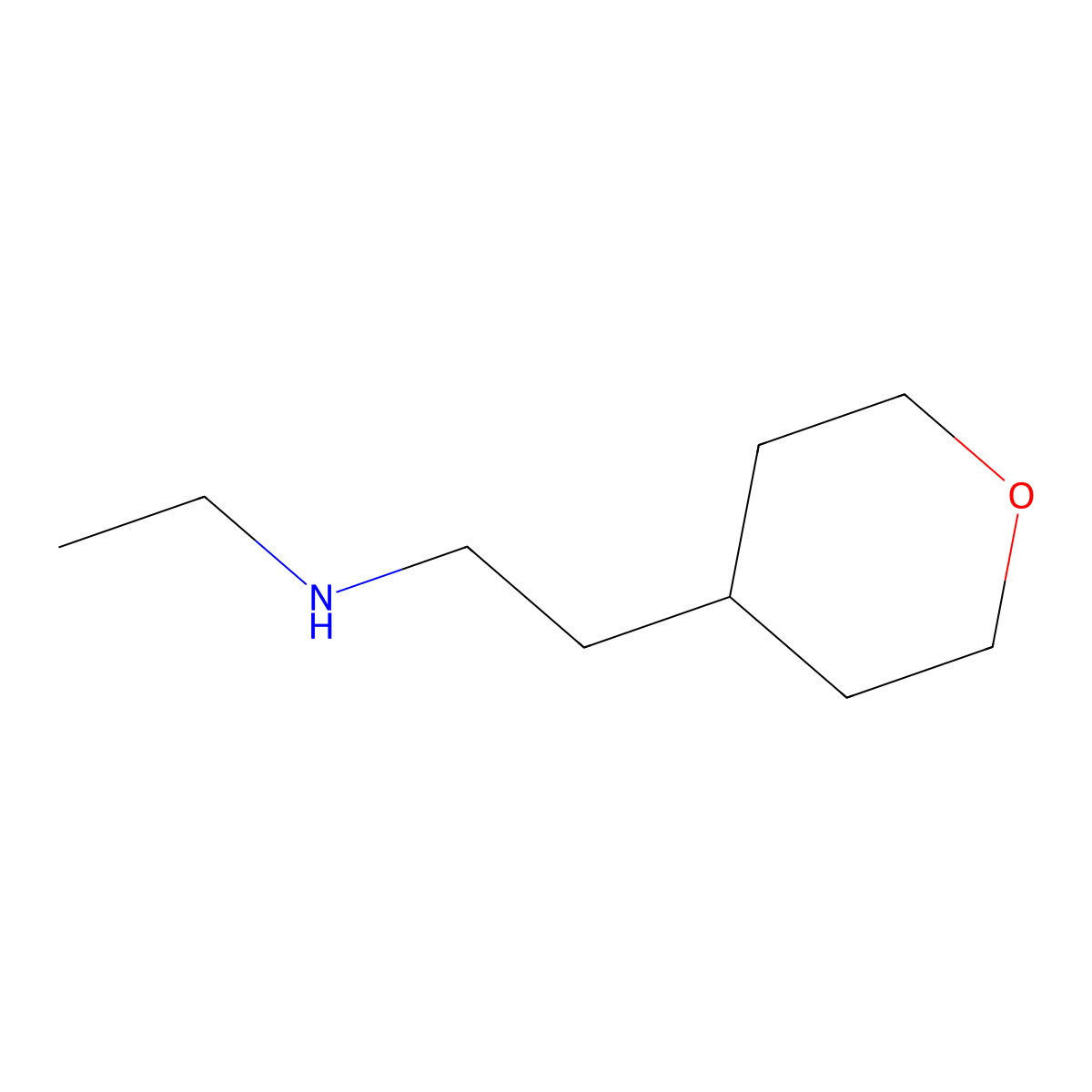 N-ethyl-2-(tetrahydro-2H-pyran-4-yl)ethanamine molecular structure, CAS 1250275-95-6