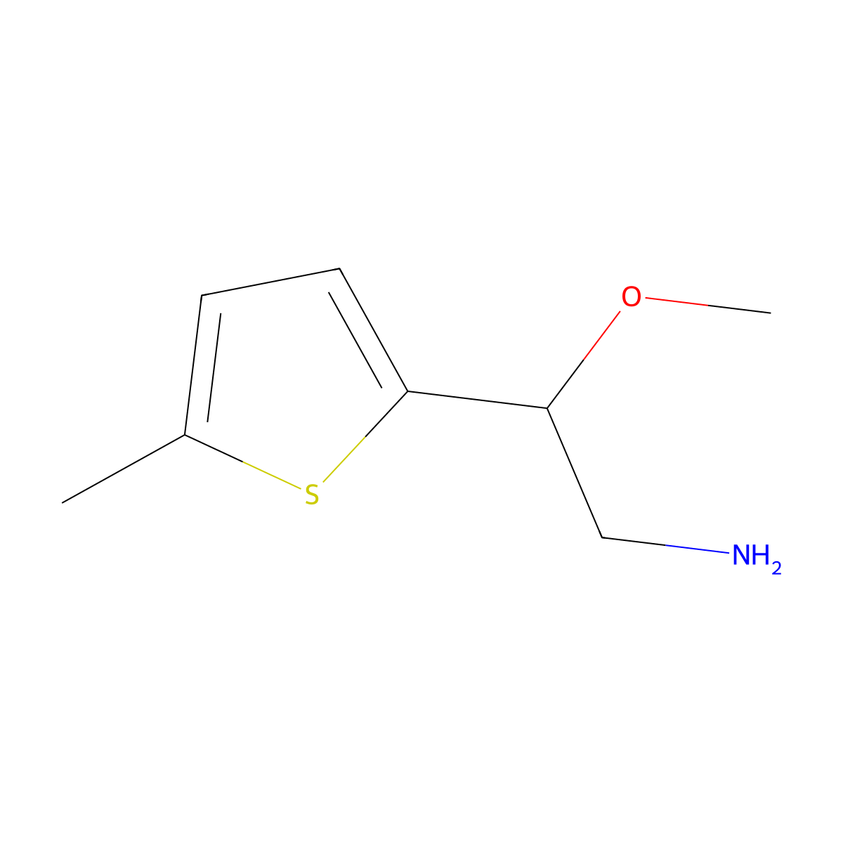 2-Methoxy-2-(5-methylthiophen-2-yl)ethan-1-amine molecular structure, CAS 1250280-25-1