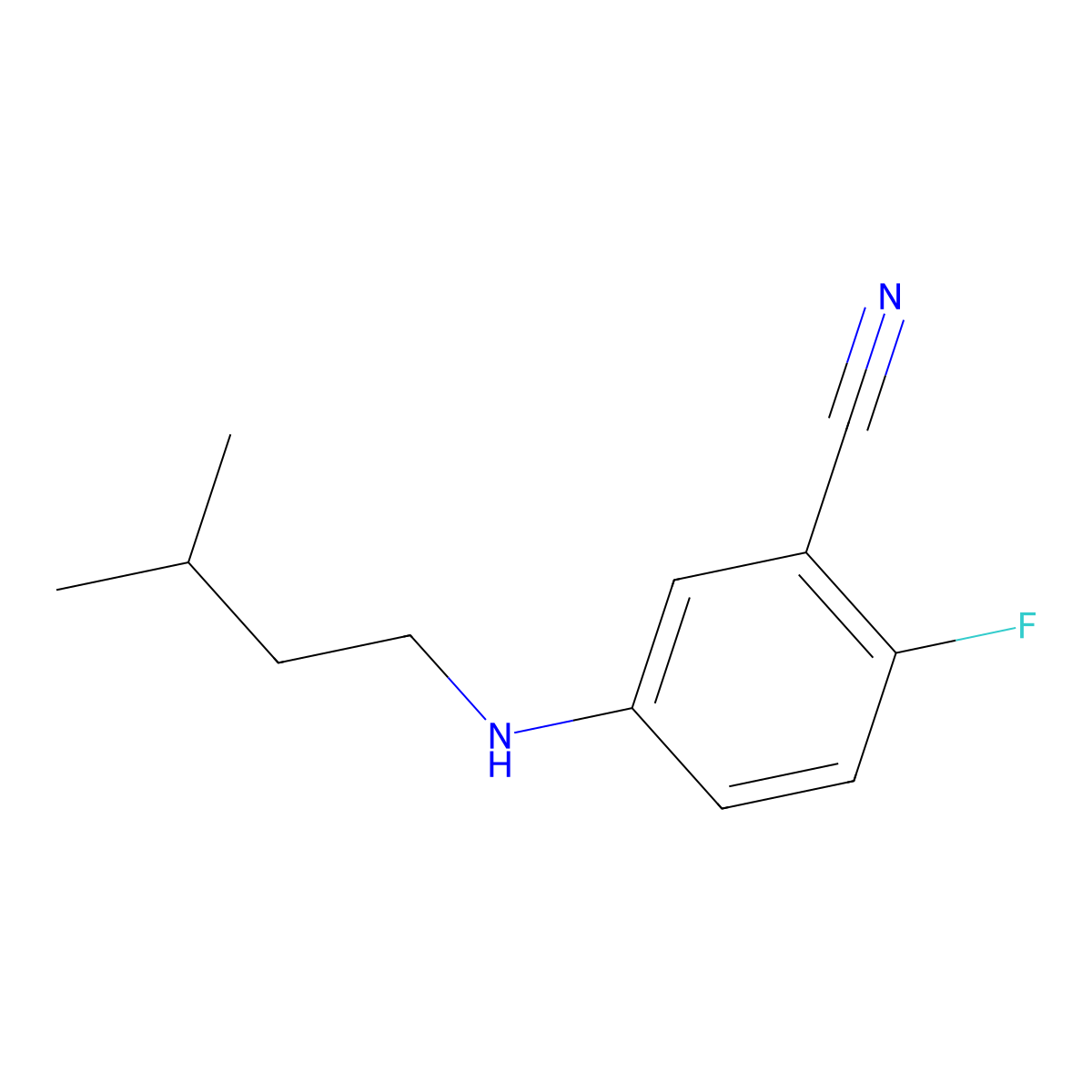 2-Fluoro-5-[(3-methylbutyl)amino]benzonitrile molecular structure, CAS 1250285-11-0