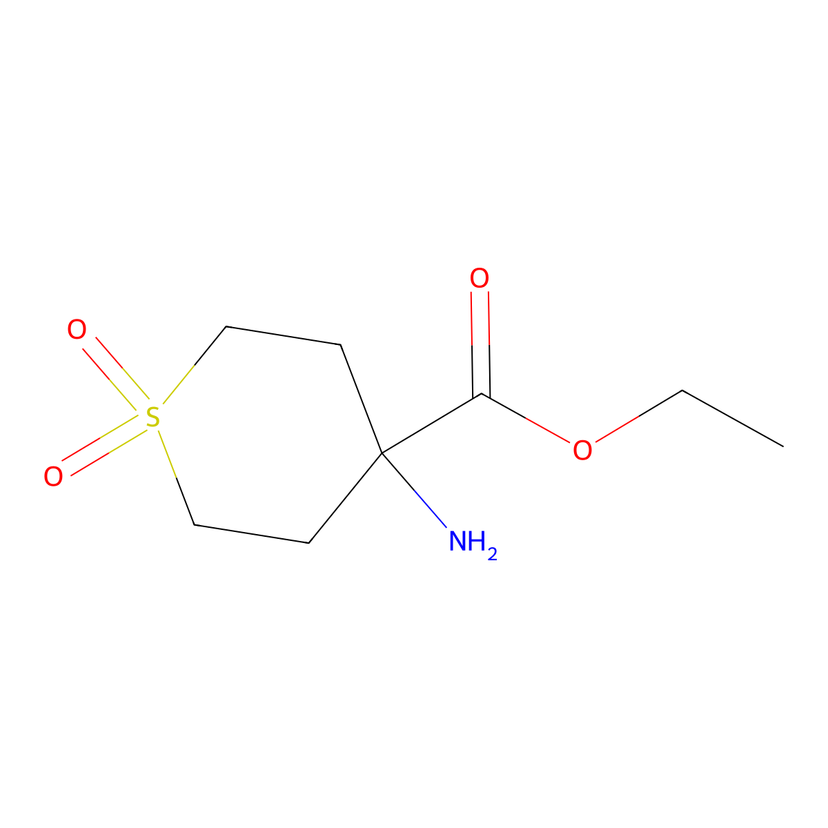 Ethyl 4-amino-1,1-dioxothiane-4-carboxylate molecular structure, CAS 1250287-78-5