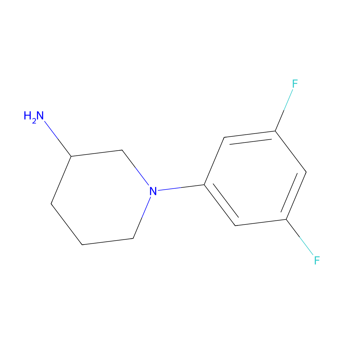 1-(3,5-Difluorophenyl)piperidin-3-amine molecular structure, CAS 1250299-83-2