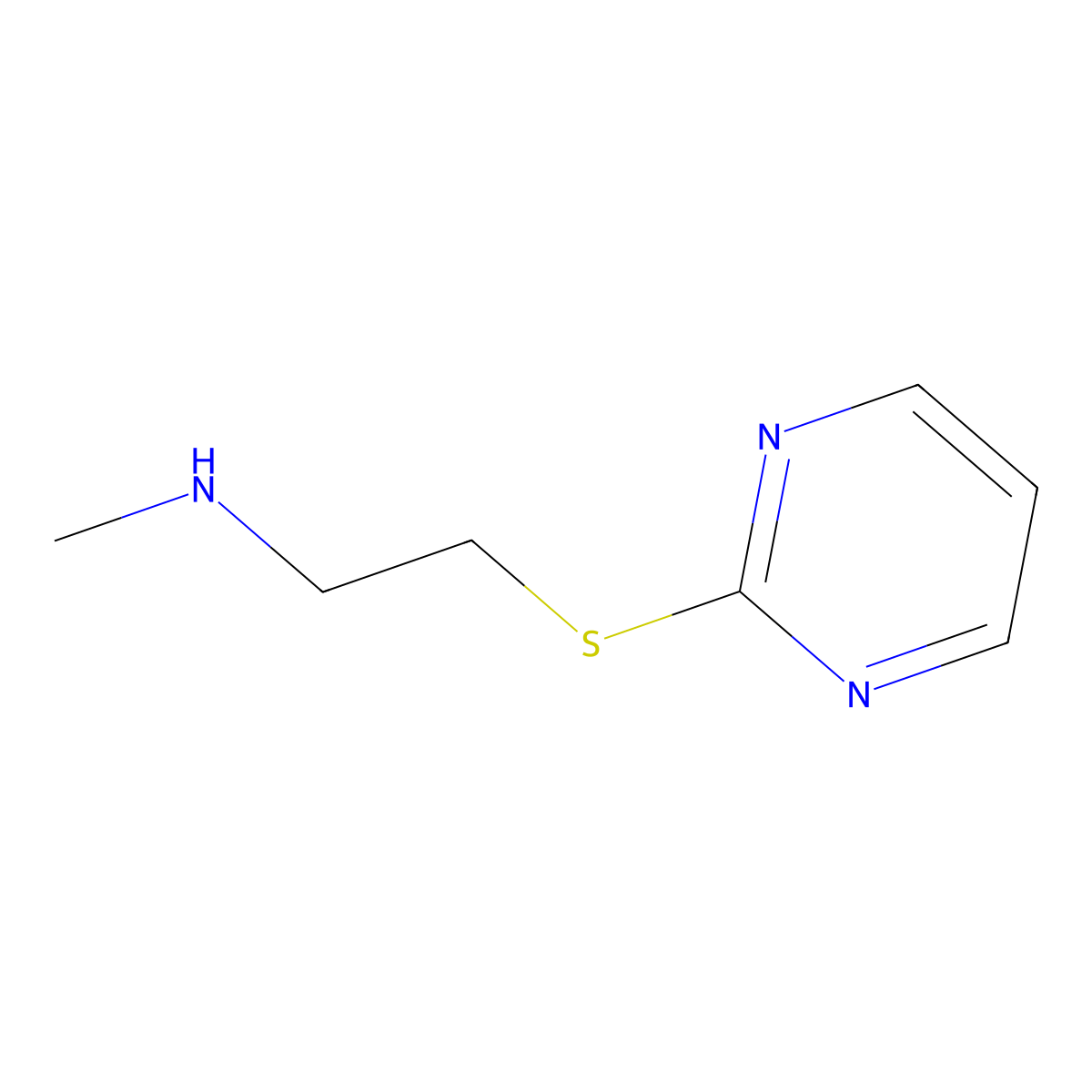 Methyl[2-(pyrimidin-2-ylsulfanyl)ethyl]amine molecular structure, CAS 1250316-46-1