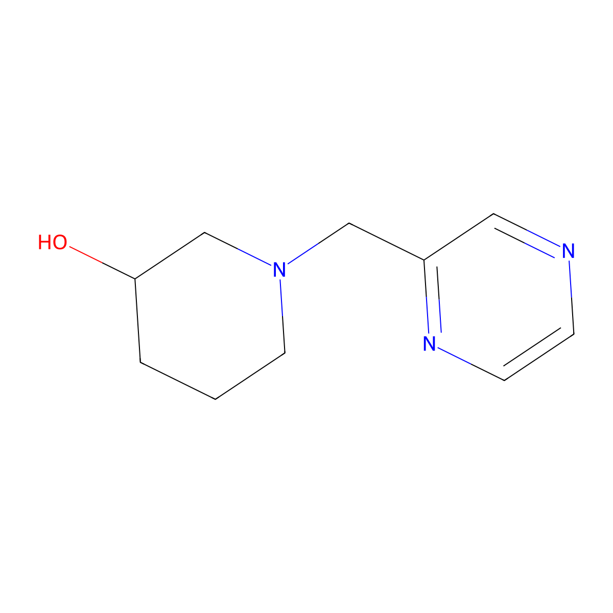 1-(Pyrazin-2-ylmethyl)piperidin-3-ol molecular structure, CAS 1250324-33-4