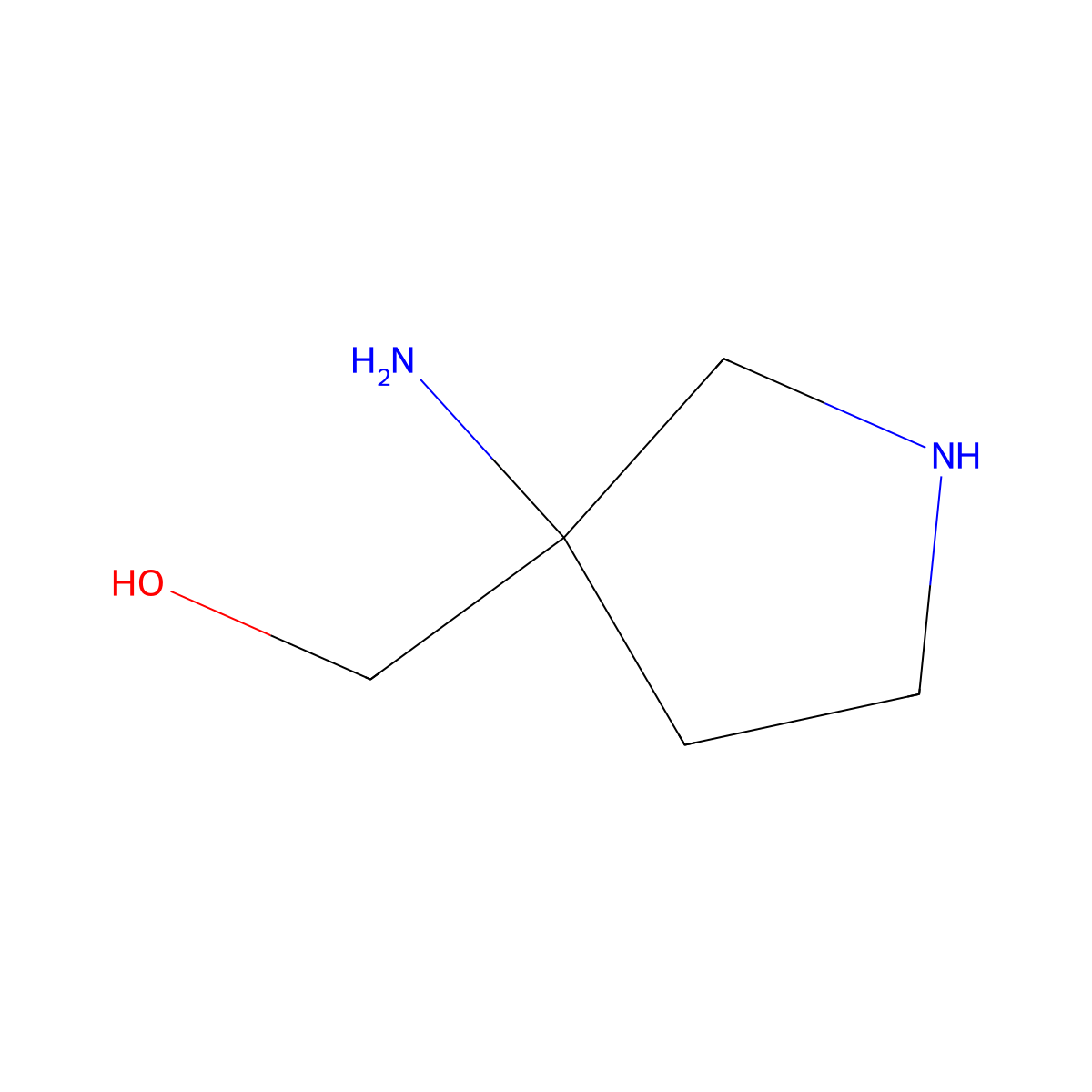 (3-Aminopyrrolidin-3-yl)methanol molecular structure, CAS 125033-01-4