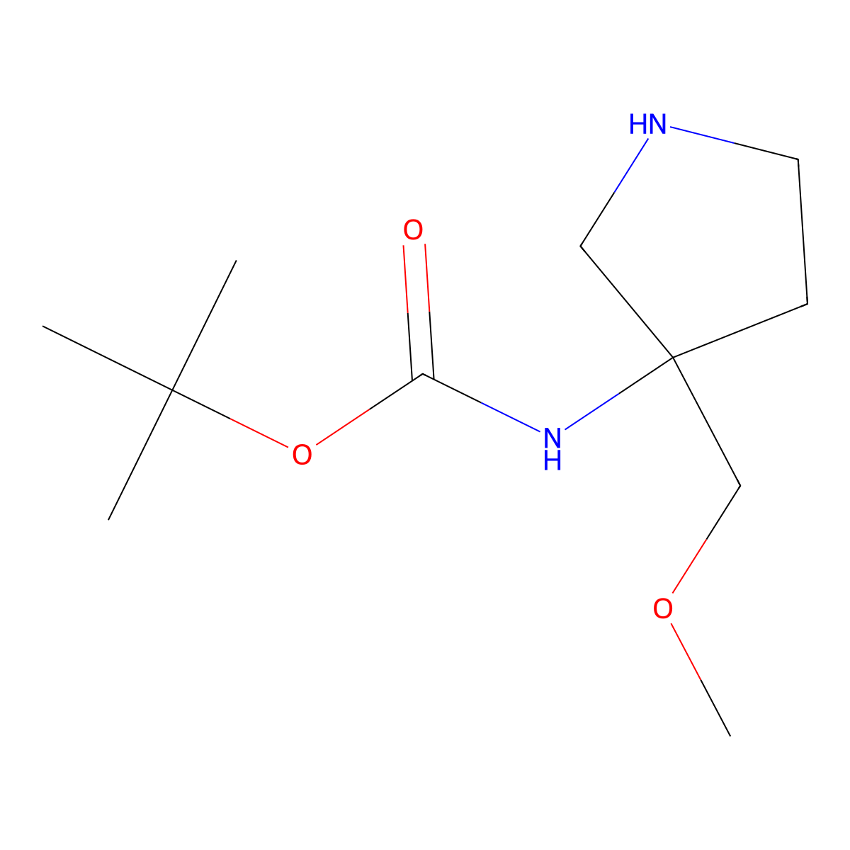 tert-butyl N-[3-(methoxymethyl)pyrrolidin-3-yl]carbamate molecular structure, CAS 125033-04-7
