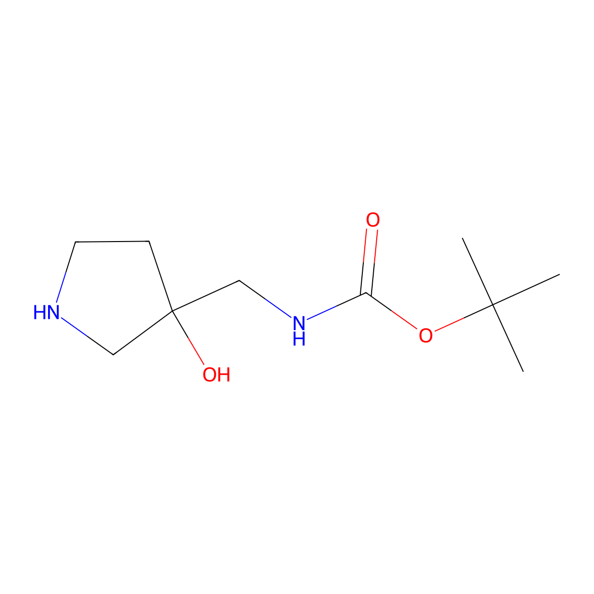 3-(Boc(aminomethyl))-3-hydroxypyrrolidine molecular structure, CAS 125033-59-2
