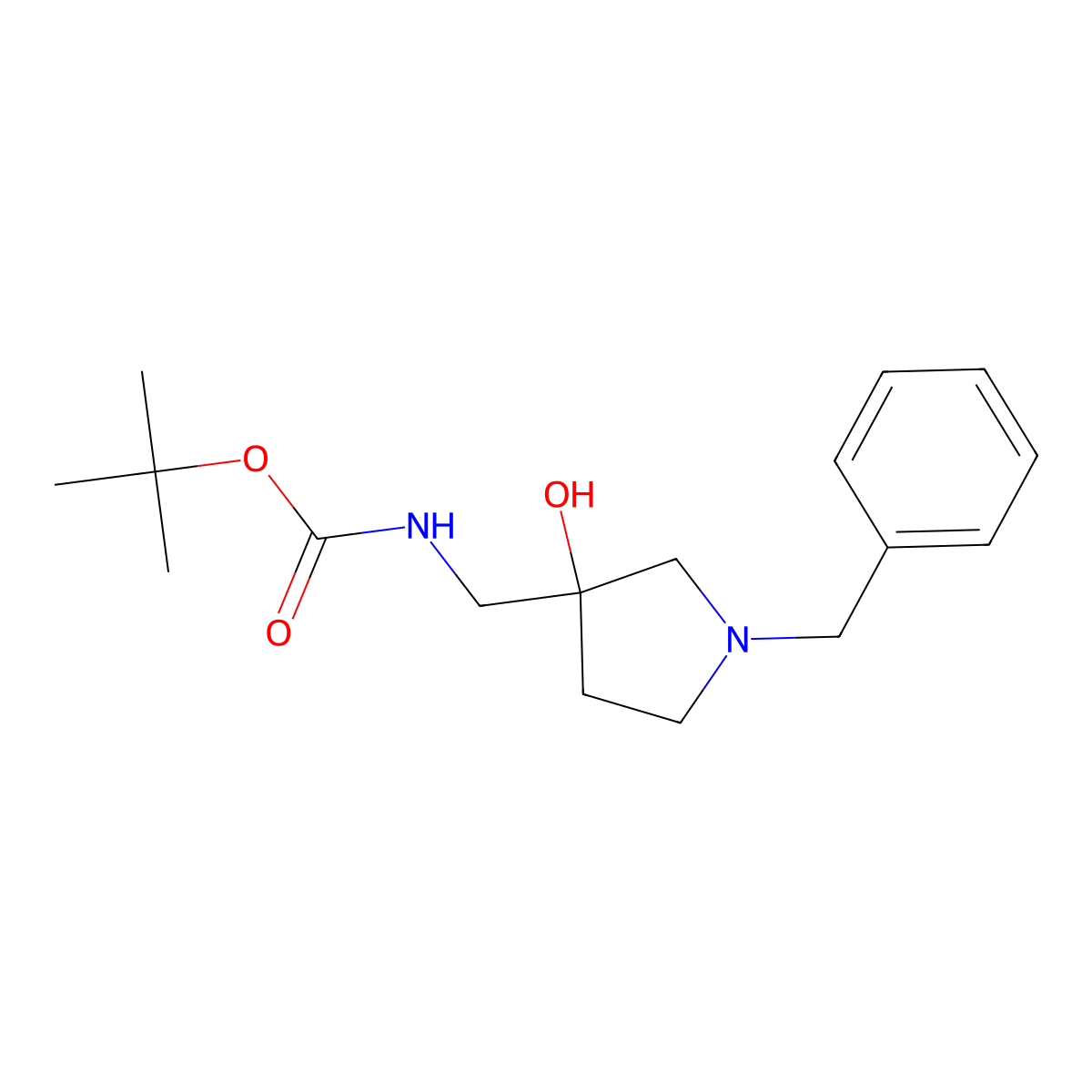 1-Benzyl-3-(t-butyloxycarbonylamino)methyl-3-hydroxypyrrolidine molecular structure, CAS 125033-60-5