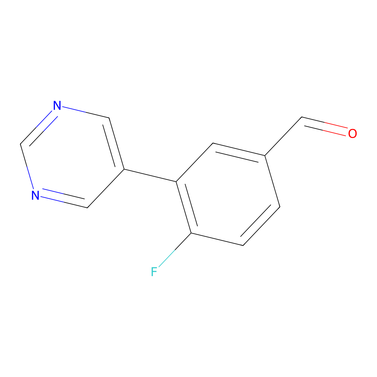 4-Fluoro-3-(pyrimidin-5-yl)benzaldehyde molecular structure, CAS 1250330-91-6