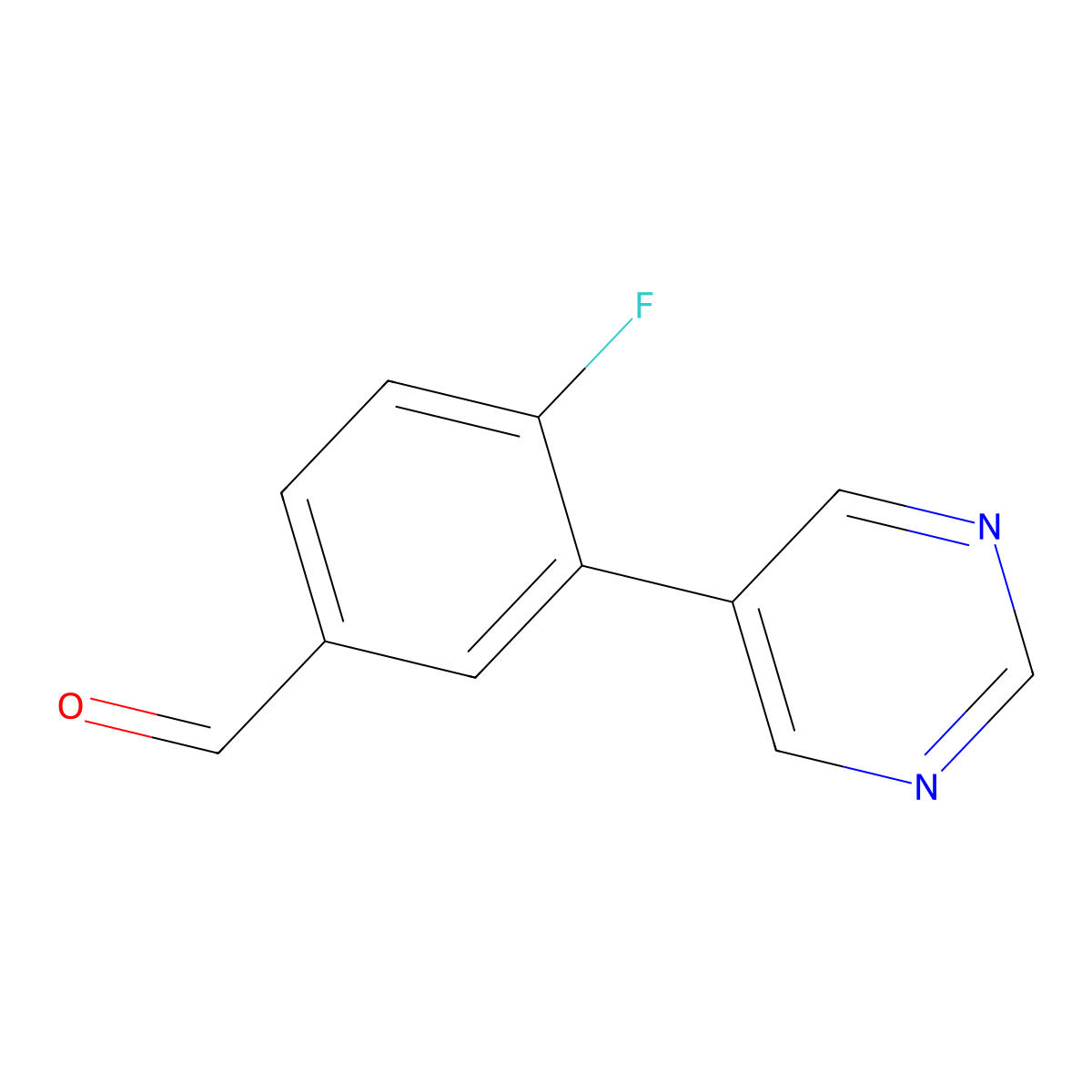4-Fluoro-3-(pyrimidin-5-yl)benzaldehyde molecular structure, CAS 1250330-91-6