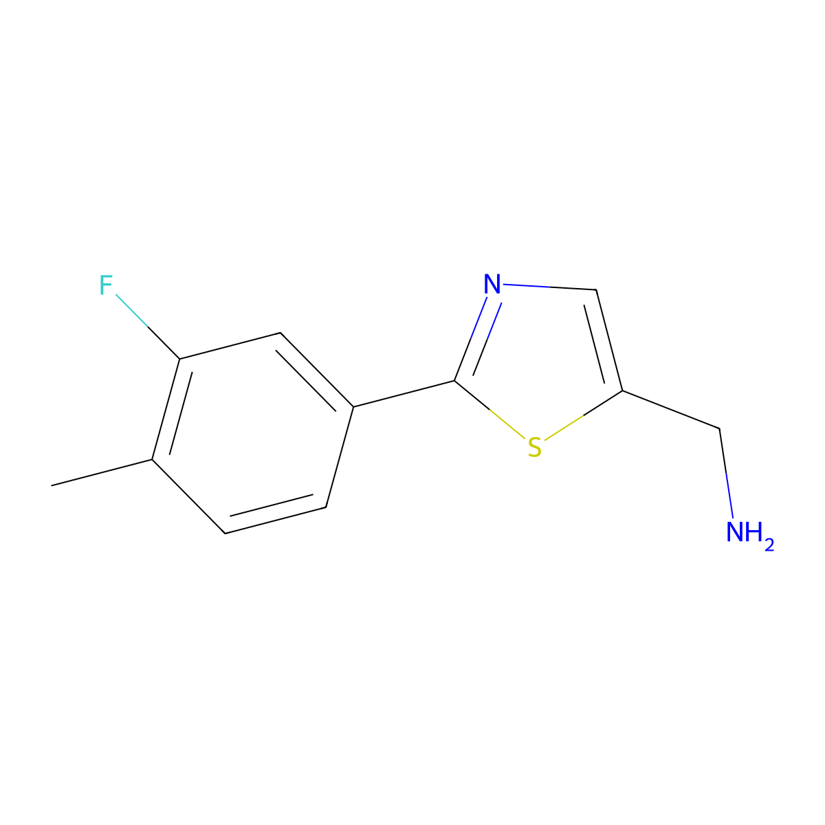 (2-(3-Fluoro-4-methylphenyl)thiazol-5-yl)methanamine molecular structure, CAS 1250349-47-3