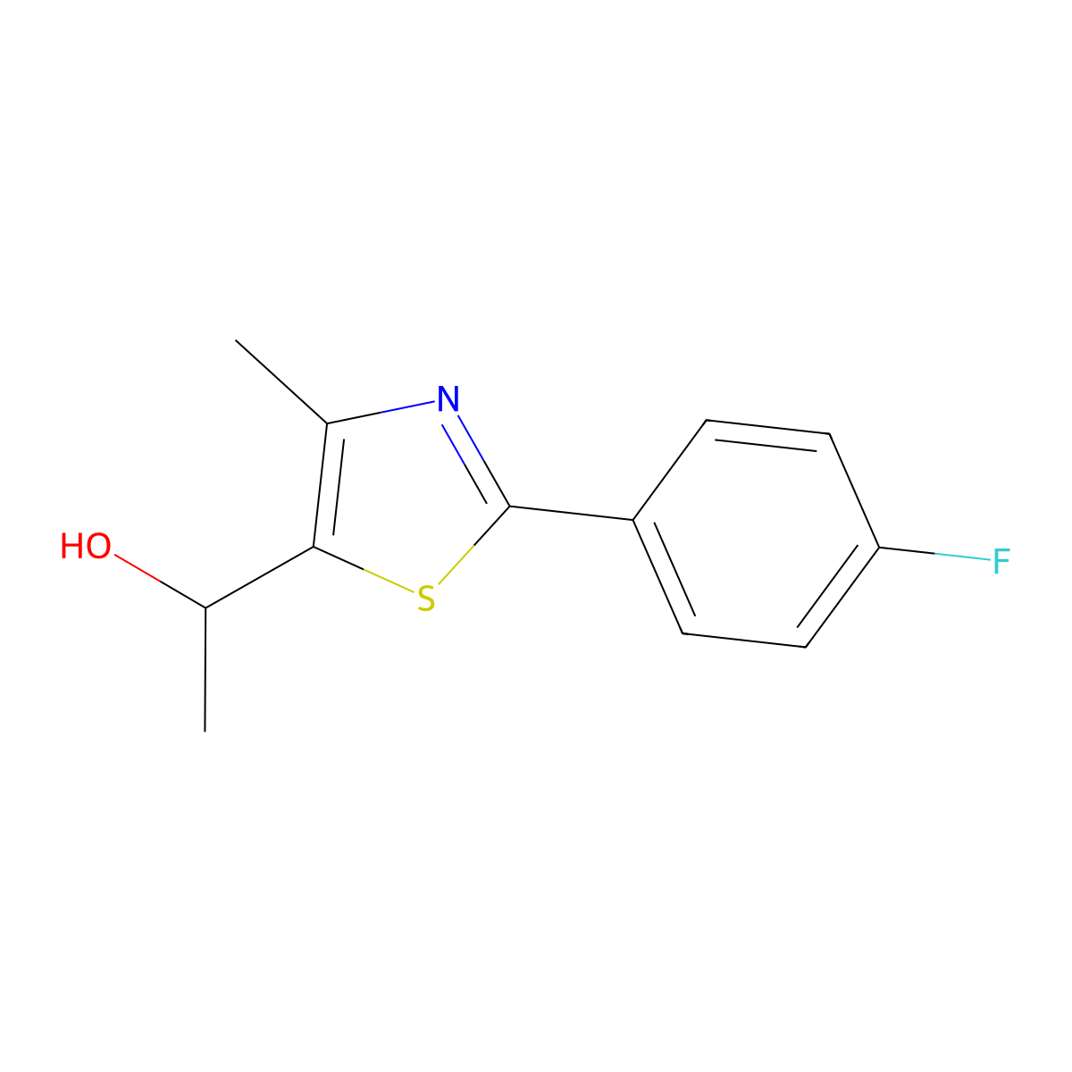1-[2-(4-Fluorophenyl)-4-methyl-1,3-thiazol-5-yl]ethan-1-ol molecular structure, CAS 1250351-66-6