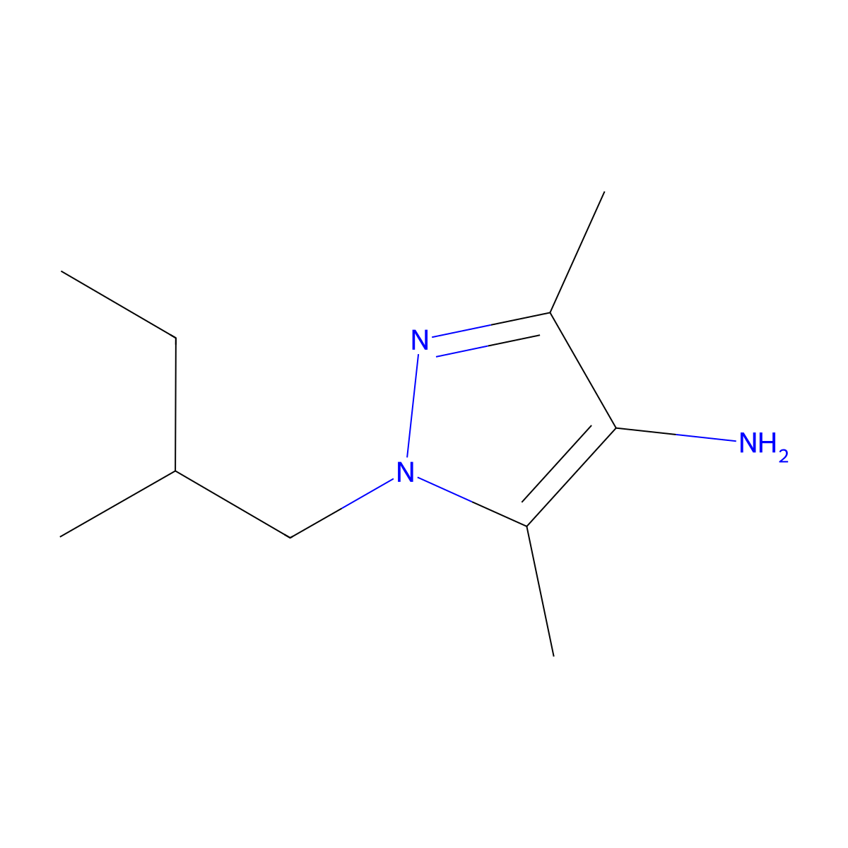 3,5-dimethyl-1-(2-methylbutyl)-1H-pyrazol-4-amine molecular structure, CAS 1250353-26-4