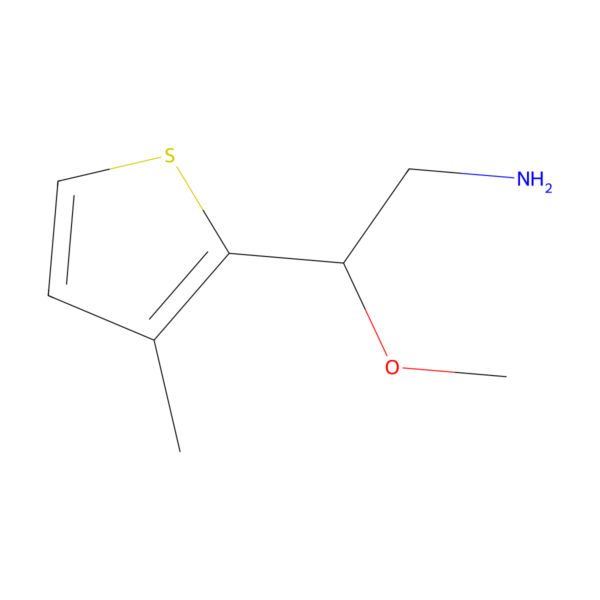 2-Methoxy-2-(3-methylthiophen-2-yl)ethan-1-amine molecular structure, CAS 1250358-48-5