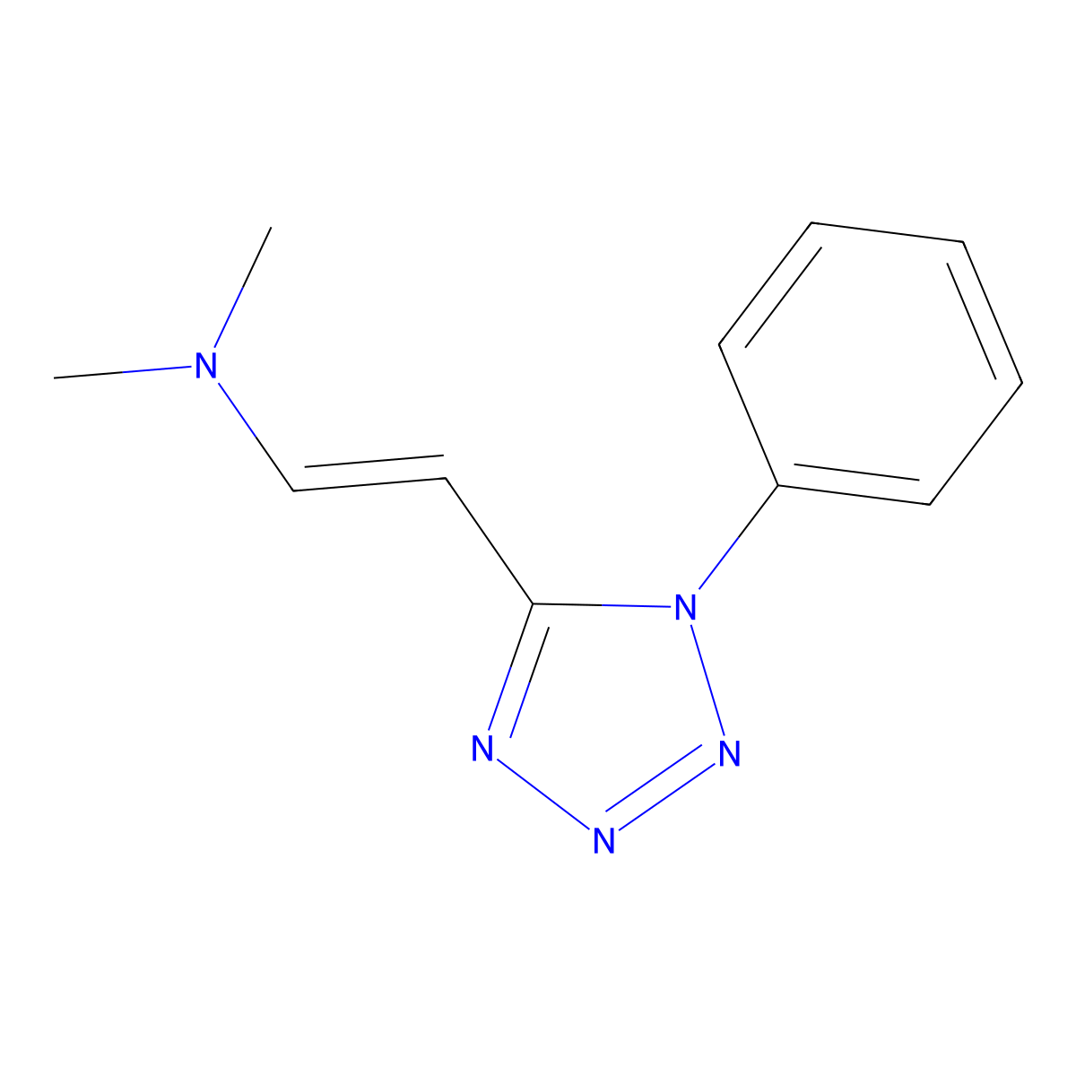 Ethenamine, N,N-dimethyl-2-(1-phenyl-1H-tetrazol-5-yl)- molecular structure, CAS 125037-77-6