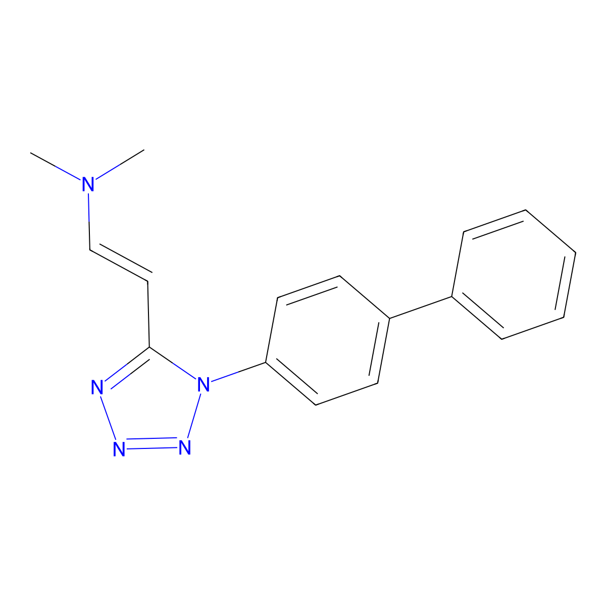 Ethenamine, 2-(1-[1,1'-biphenyl]-4-yl-1H-tetrazol-5-yl)-N,N-dimethyl- molecular structure, CAS 125038-15-5
