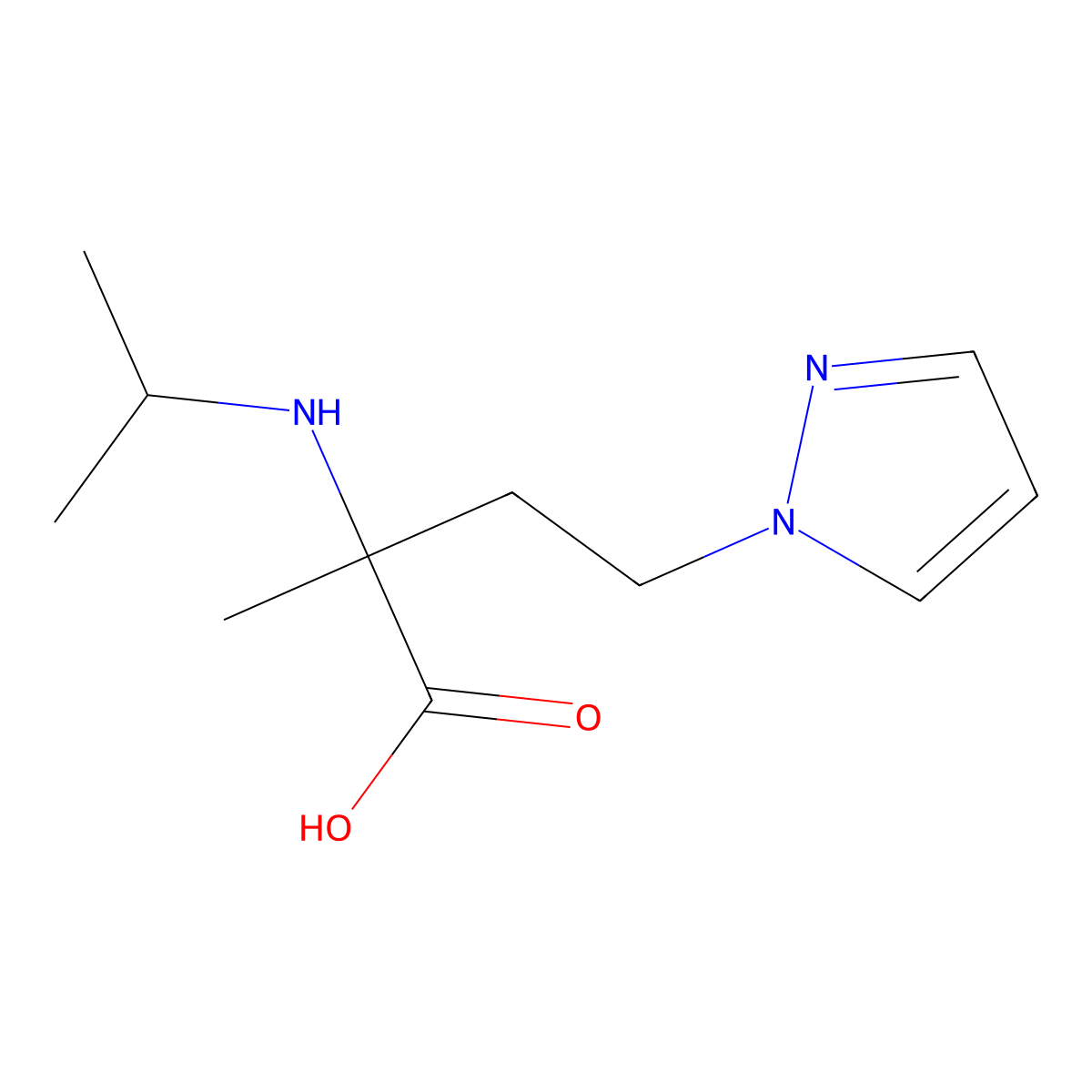 2-(Isopropylamino)-2-methyl-4-(1h-pyrazol-1-yl)butanoic acid molecular structure, CAS 1250385-73-9