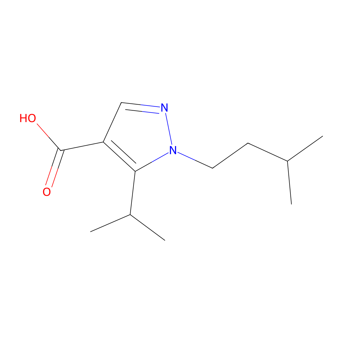 1-(3-methylbutyl)-5-(propan-2-yl)-1H-pyrazole-4-carboxylic acid molecular structure, CAS 1250386-38-9