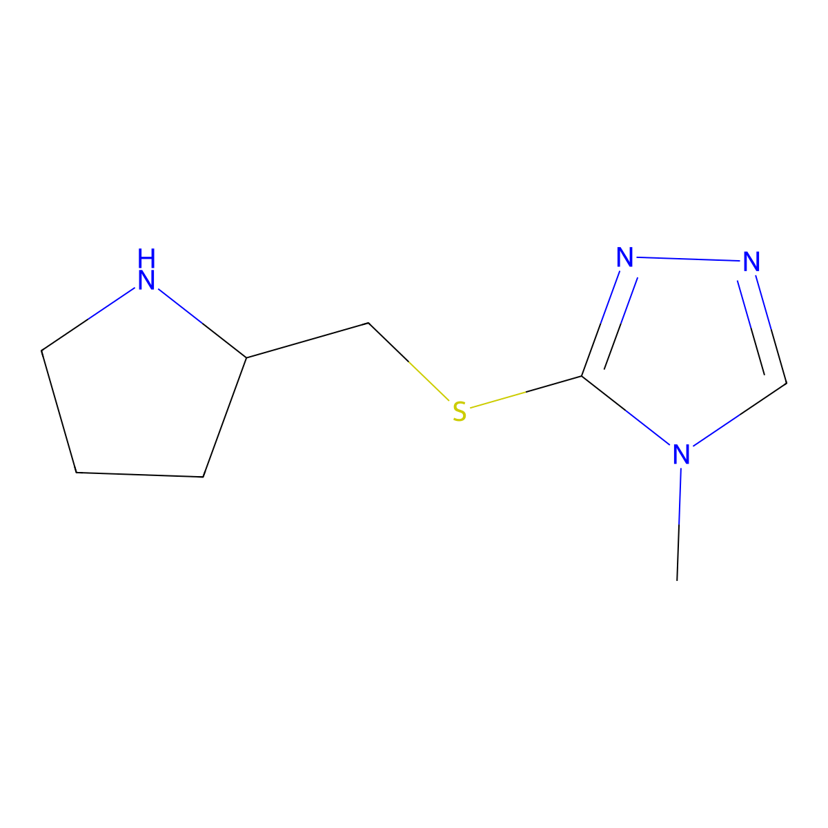 4-methyl-3-{[(pyrrolidin-2-yl)methyl]sulfanyl}-4H-1,2,4-triazole molecular structure, CAS 1250389-78-6
