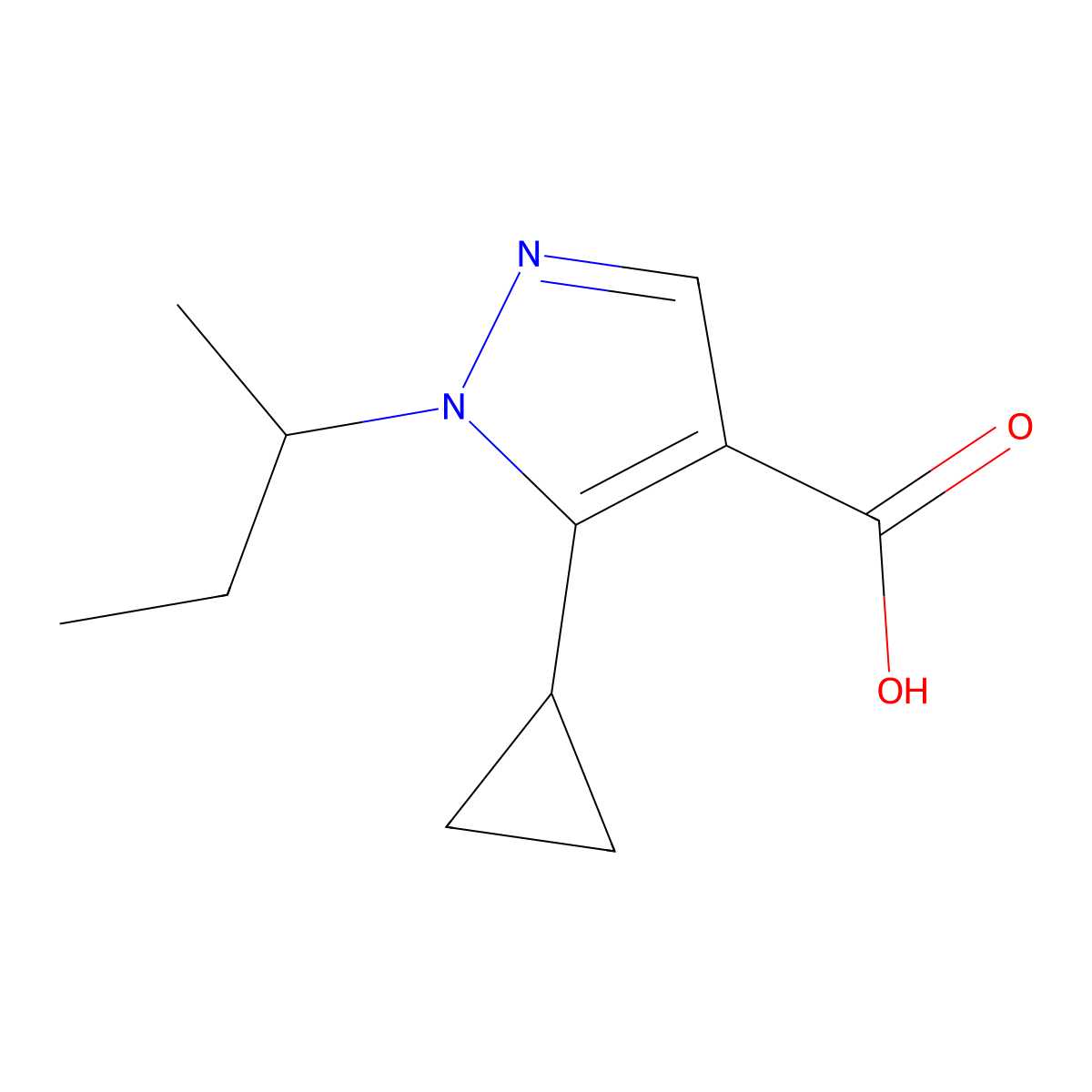 1-(butan-2-yl)-5-cyclopropyl-1H-pyrazole-4-carboxylic acid molecular structure, CAS 1250391-52-6