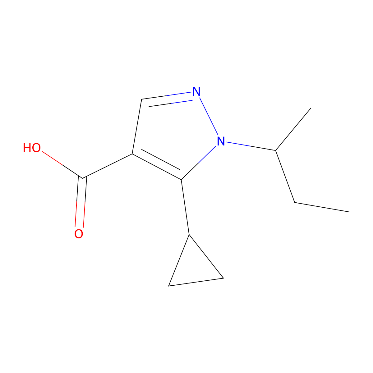 1-(butan-2-yl)-5-cyclopropyl-1H-pyrazole-4-carboxylic acid molecular structure, CAS 1250391-52-6