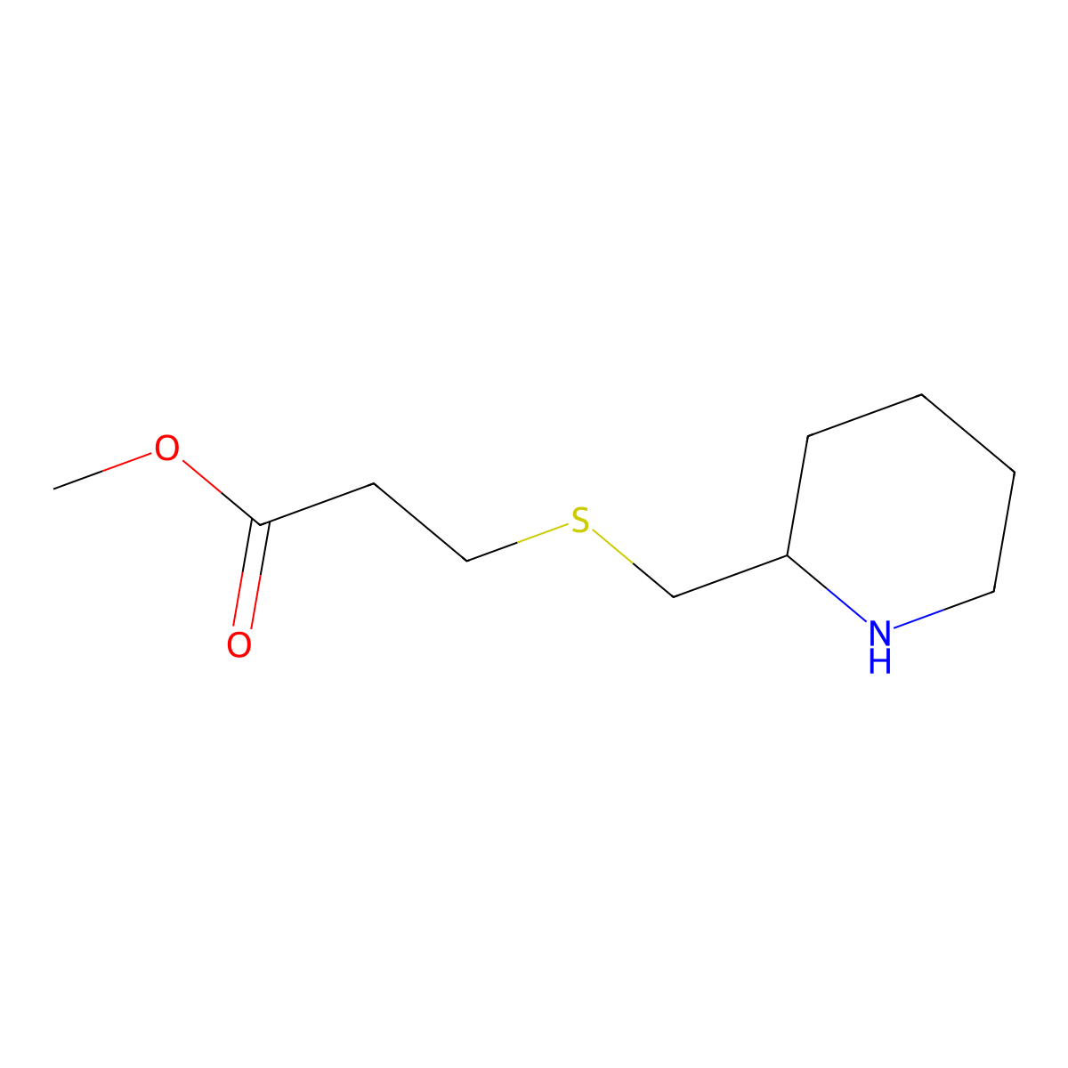 Methyl 3-{[(piperidin-2-yl)methyl]sulfanyl}propanoate molecular structure, CAS 1250393-11-3