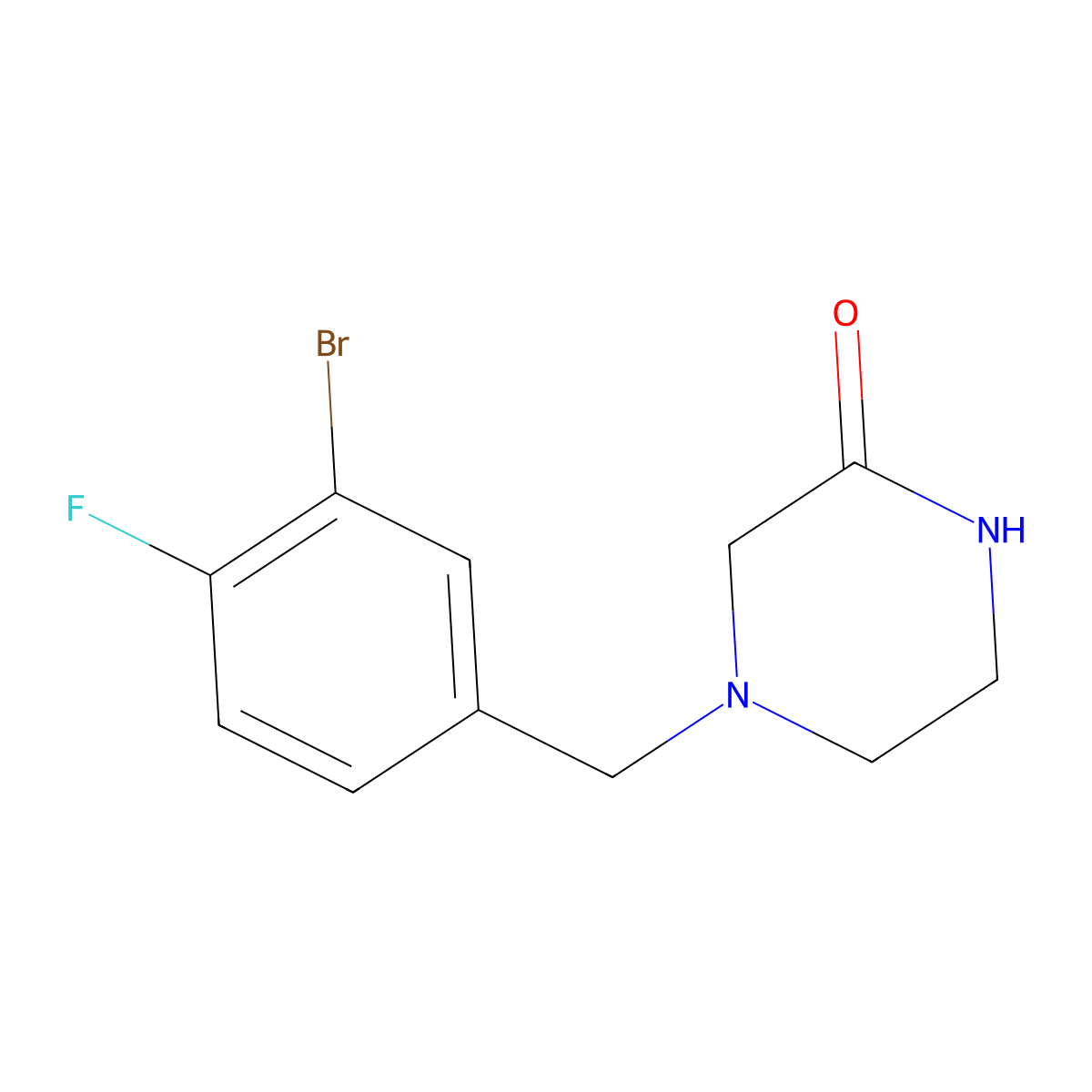 4-[(3-Bromo-4-fluorophenyl)methyl]piperazin-2-one molecular structure, CAS 1250405-04-9